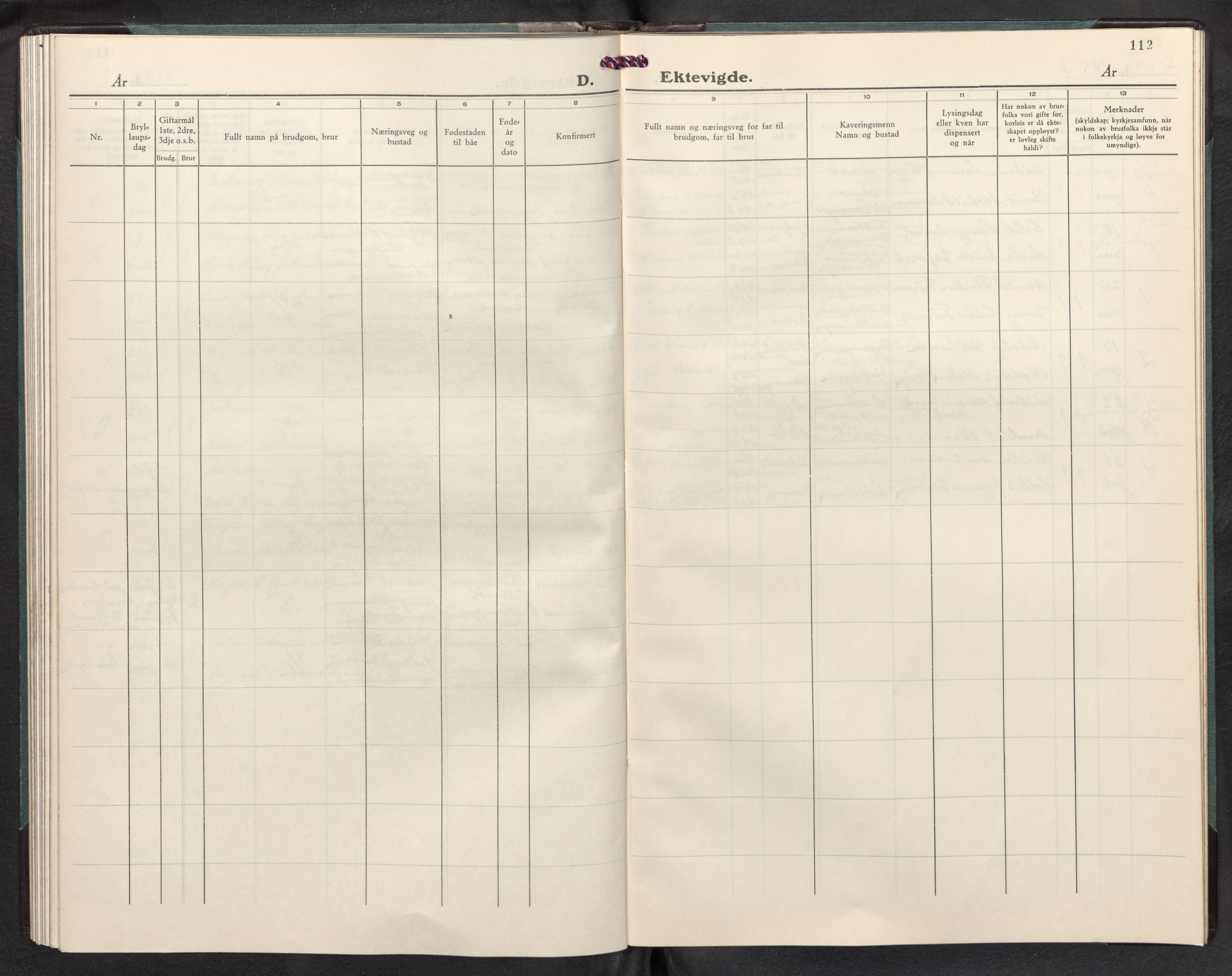 Bremanger sokneprestembete, AV/SAB-A-82201/H/Hab/Habb/L0003: Klokkerbok nr. B 3, 1946-1957, s. 111b-112a