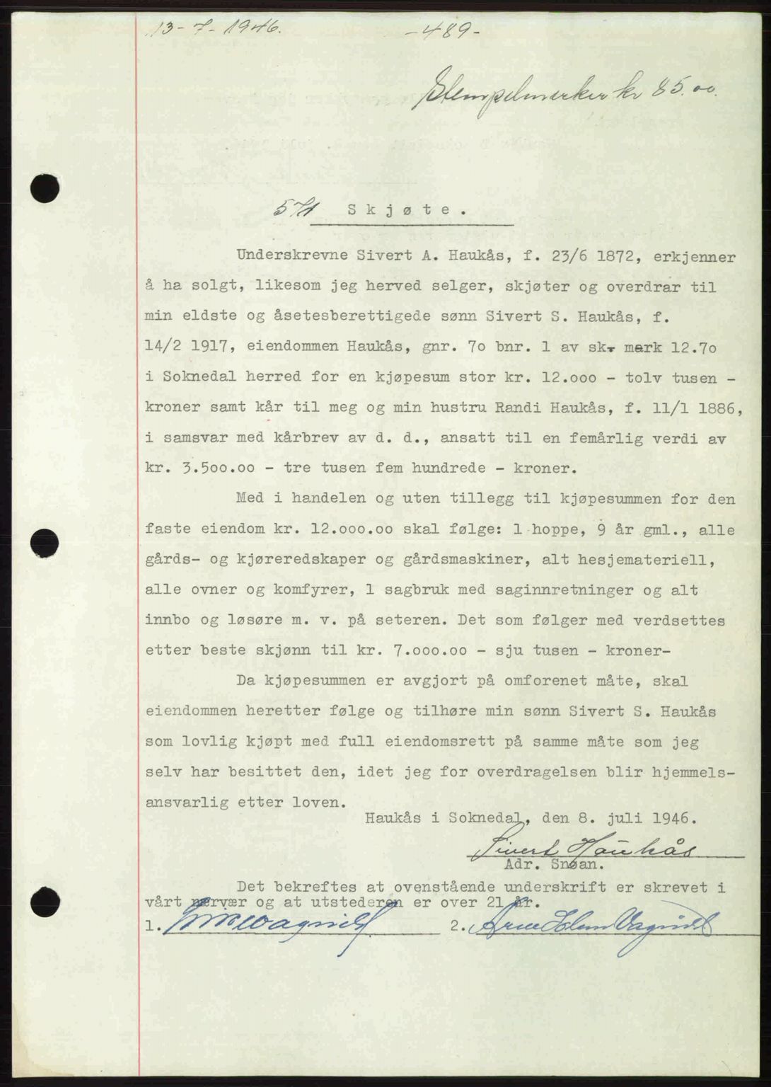 Gauldal sorenskriveri, SAT/A-0014/1/2/2C: Pantebok nr. A2, 1946-1946, Dagboknr: 571/1946