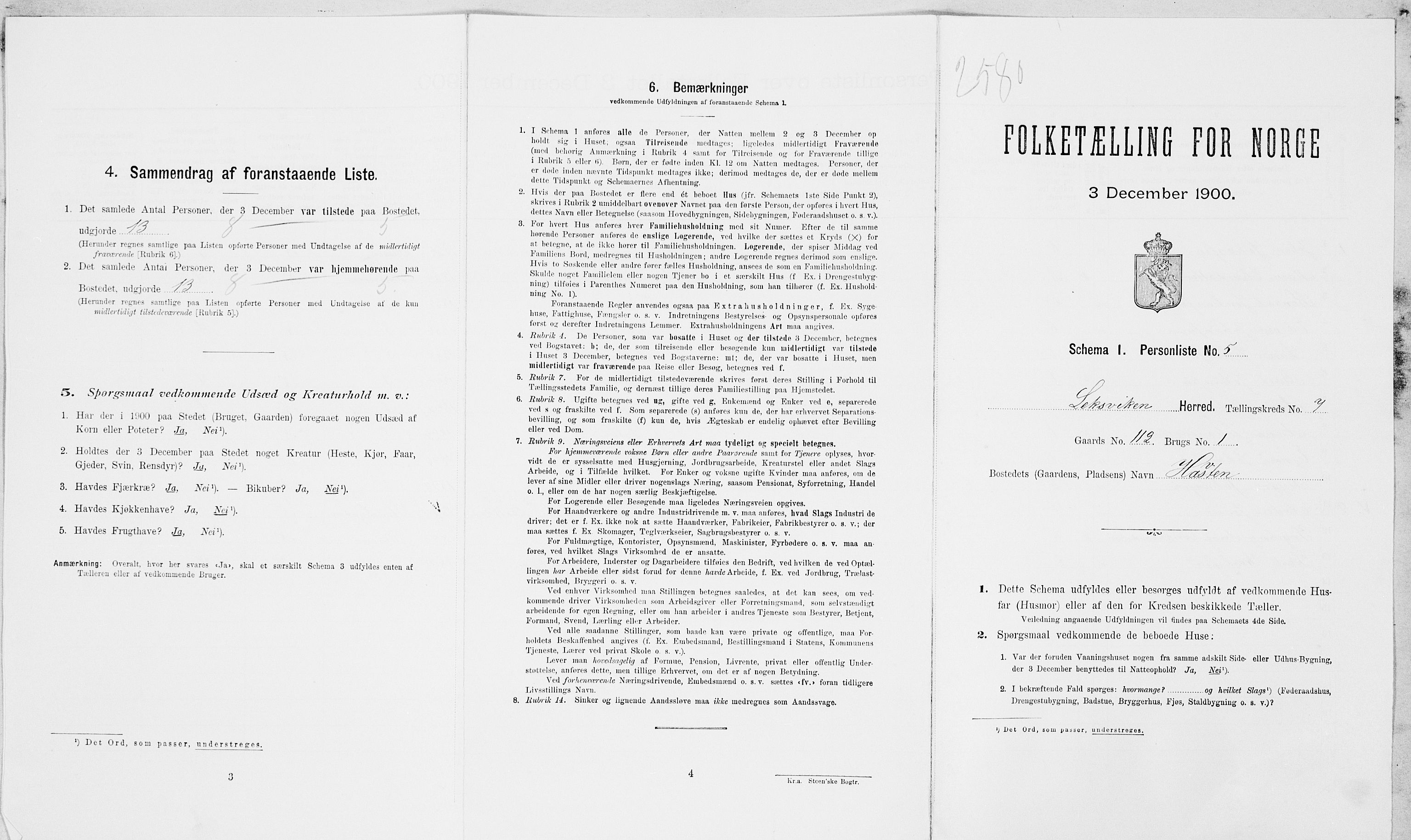 SAT, Folketelling 1900 for 1718 Leksvik herred, 1900, s. 839