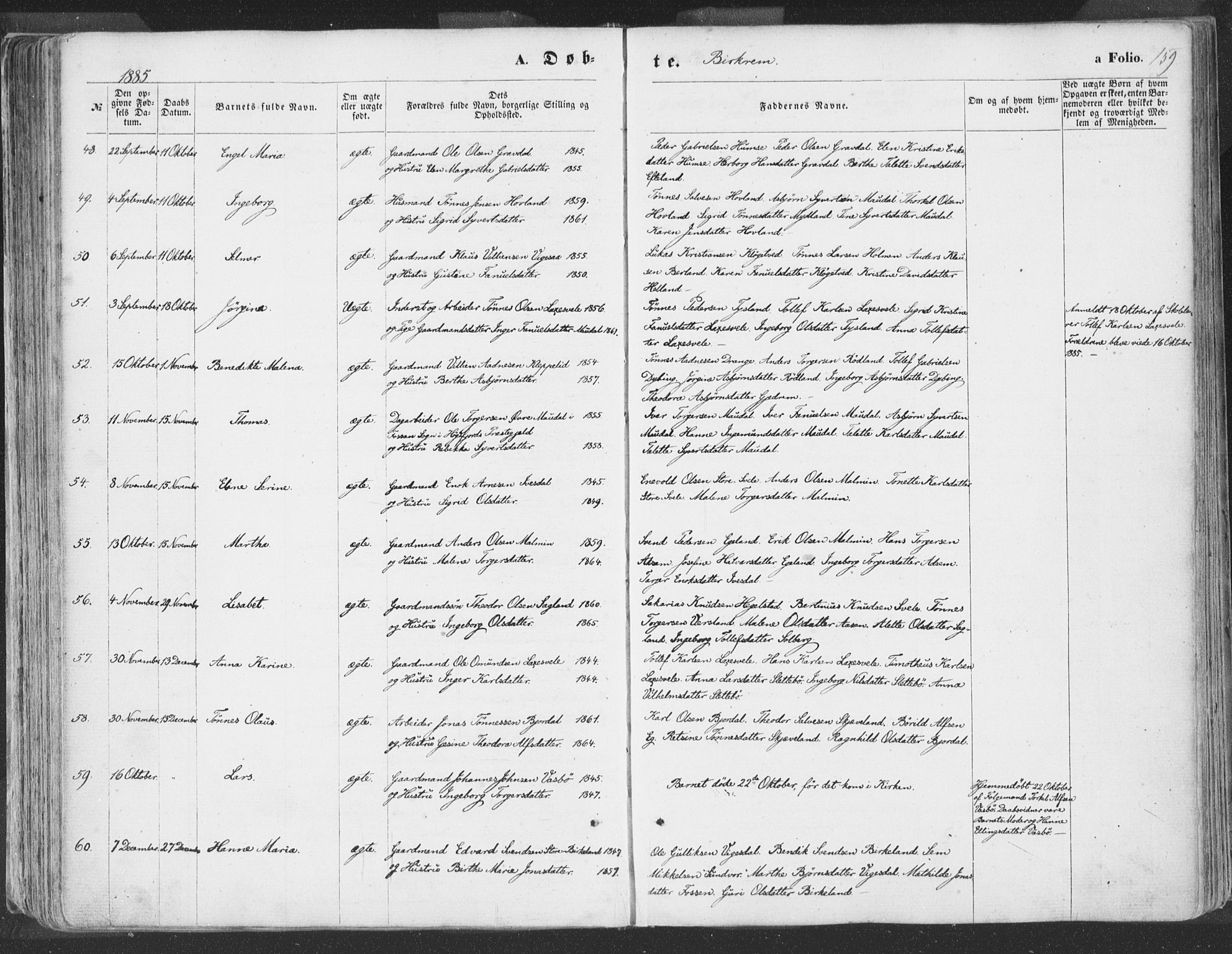 Helleland sokneprestkontor, SAST/A-101810: Ministerialbok nr. A 7.1, 1863-1886, s. 159