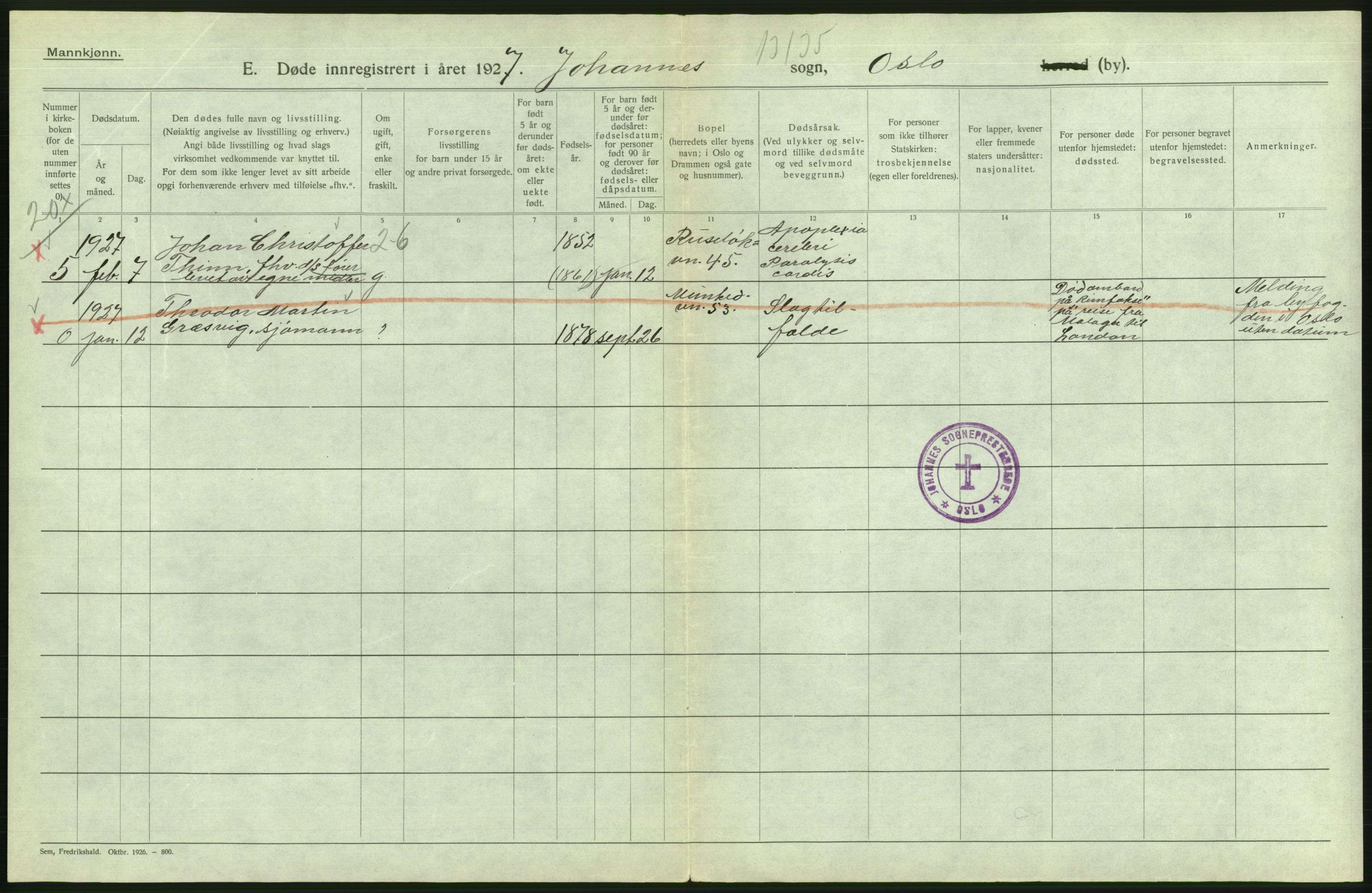 Statistisk sentralbyrå, Sosiodemografiske emner, Befolkning, AV/RA-S-2228/D/Df/Dfc/Dfcg/L0009: Oslo: Døde menn, 1927, s. 122