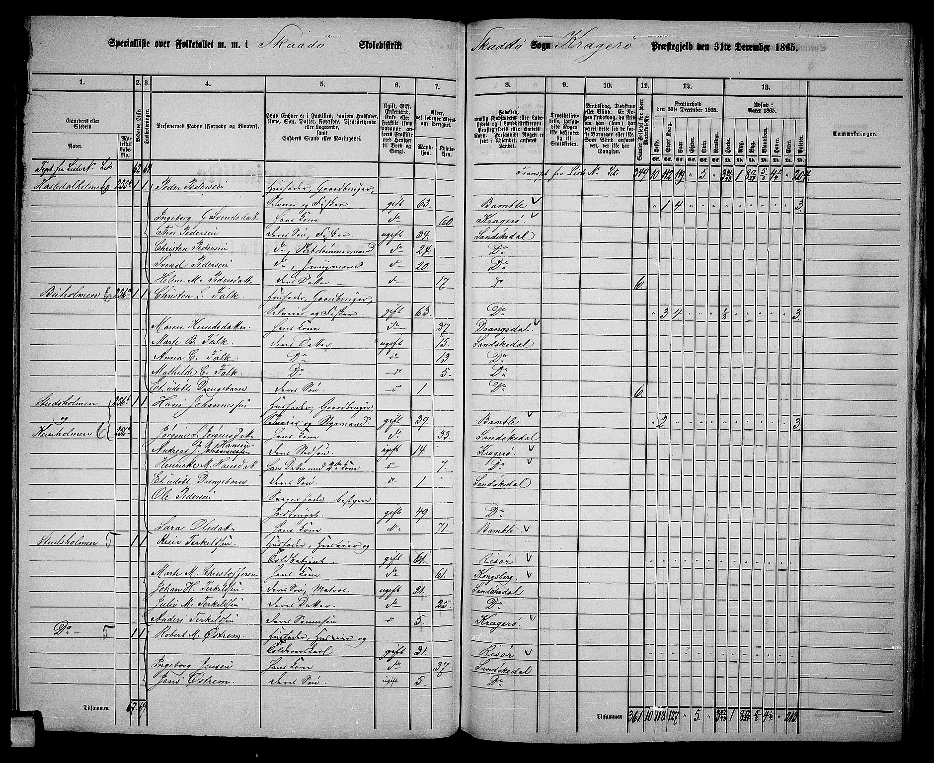 RA, Folketelling 1865 for 0816L Kragerø prestegjeld, Sannidal sokn og Skåtøy sokn, 1865, s. 191