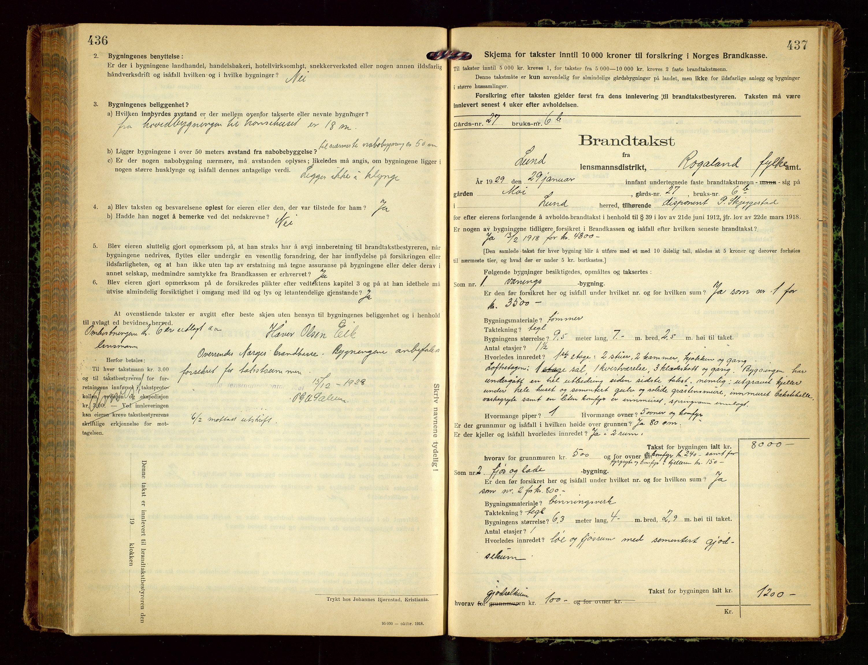 Lund lensmannskontor, AV/SAST-A-100303/Gob/L0004: "Brandtakstprotokol", 1921-1929, s. 436-437