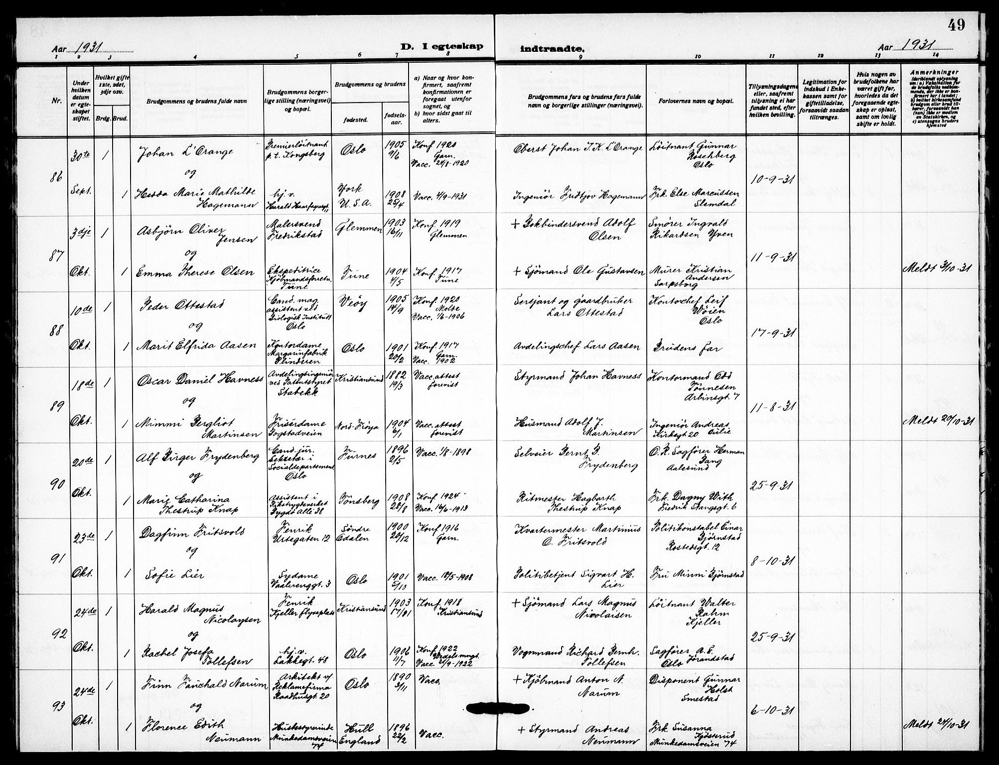Garnisonsmenigheten Kirkebøker, AV/SAO-A-10846/F/Fa/L0019: Ministerialbok nr. 19, 1928-1938, s. 49