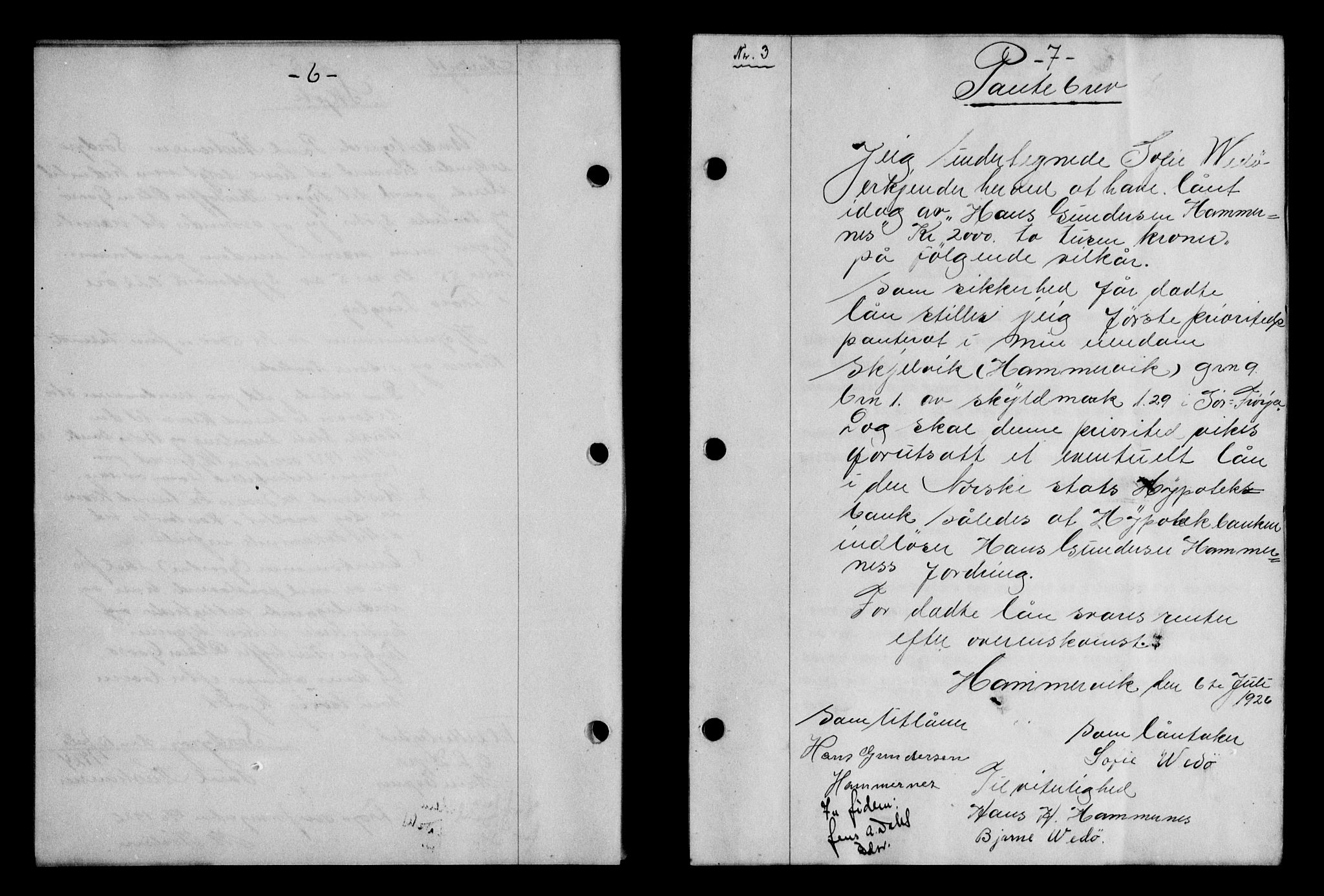 Hitra sorenskriveri, AV/SAT-A-0018/2/2C/2Ca/L0007: Pantebok nr. 7, 1926-1927, s. 6-7