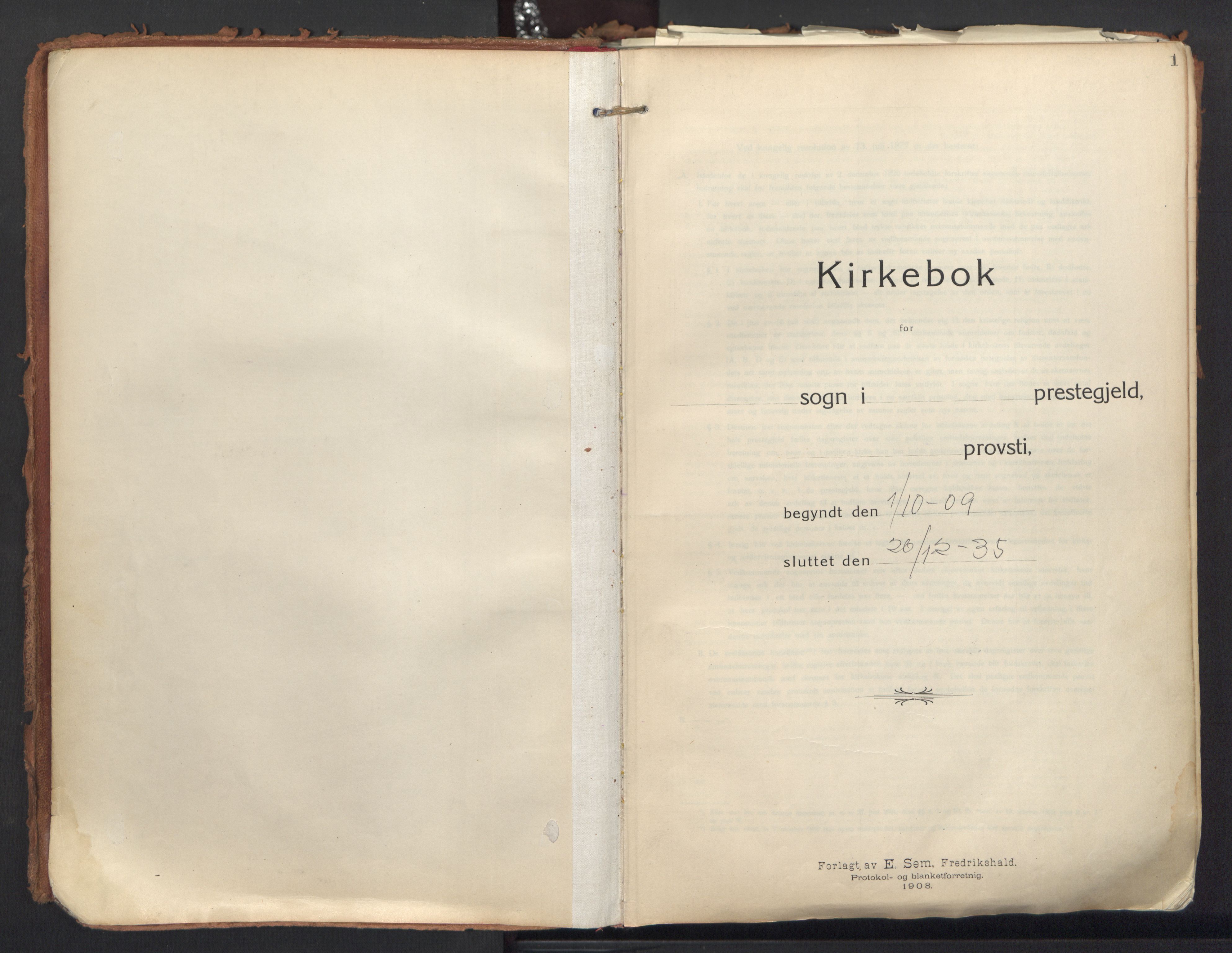 Fagerborg prestekontor Kirkebøker, SAO/A-10844/F/Fa/L0005: Ministerialbok nr. 5, 1909-1935, s. 1