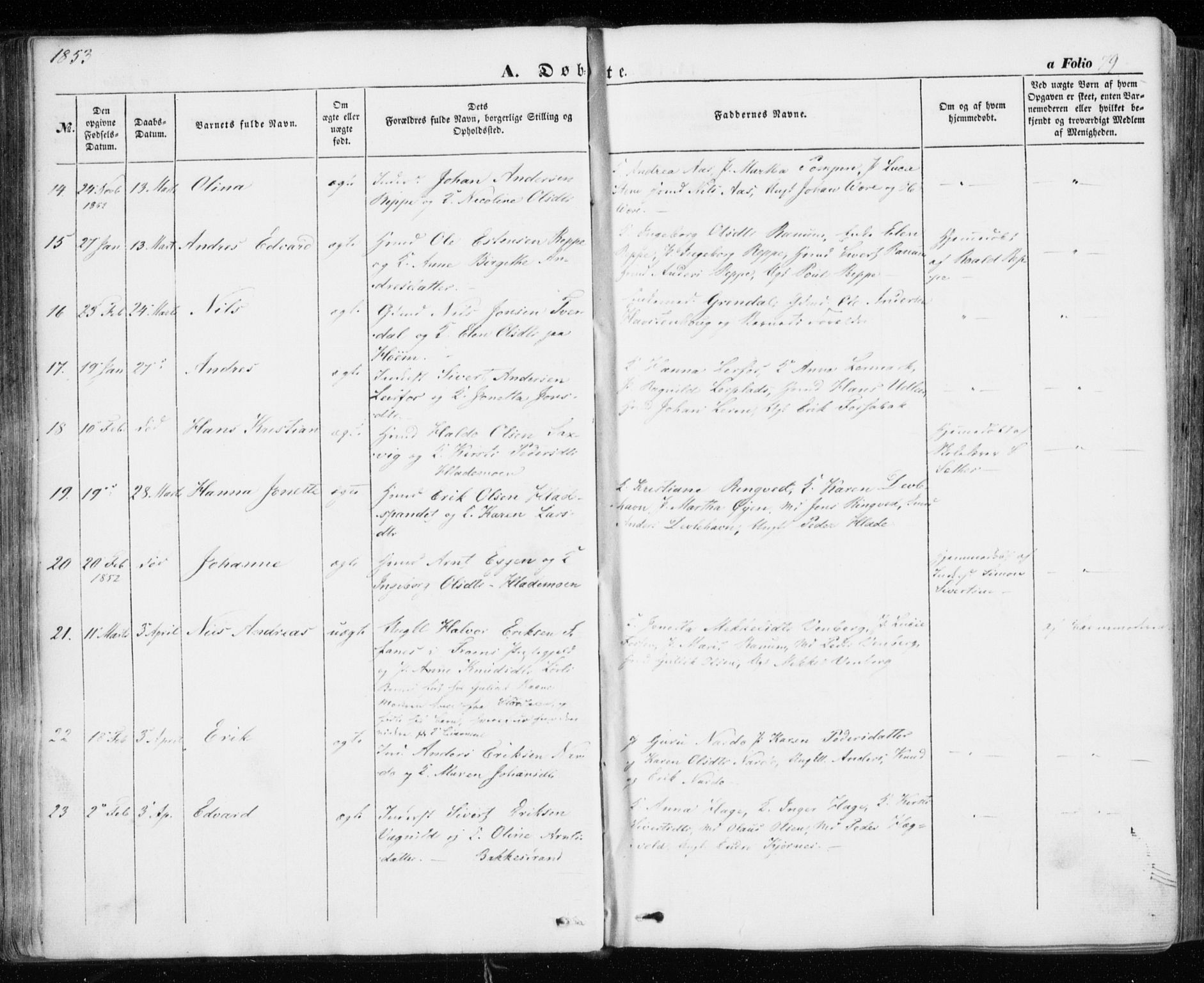 Ministerialprotokoller, klokkerbøker og fødselsregistre - Sør-Trøndelag, SAT/A-1456/606/L0291: Ministerialbok nr. 606A06, 1848-1856, s. 79