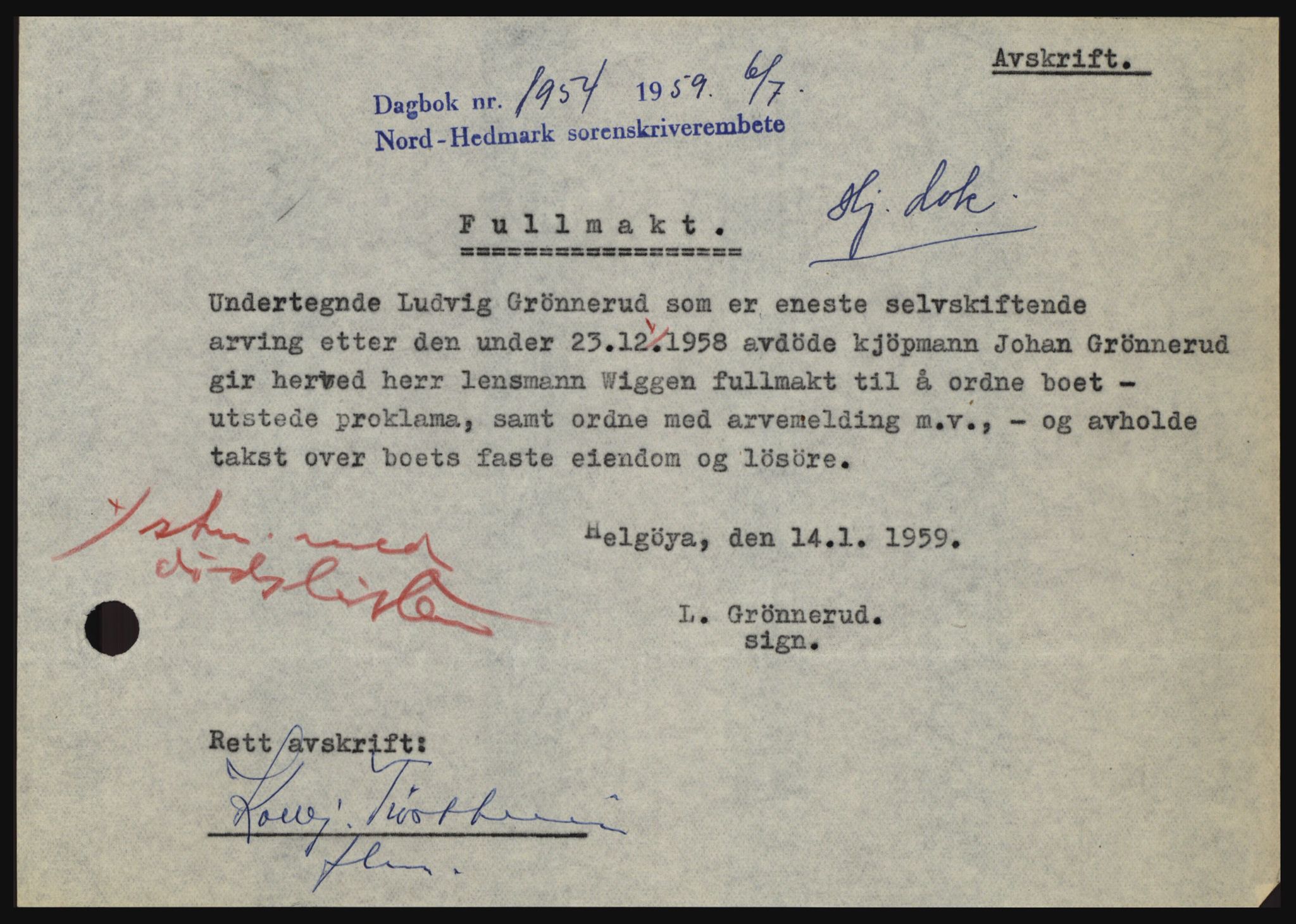 Nord-Hedmark sorenskriveri, SAH/TING-012/H/Hc/L0013: Pantebok nr. 13, 1959-1960, Dagboknr: 1954/1959