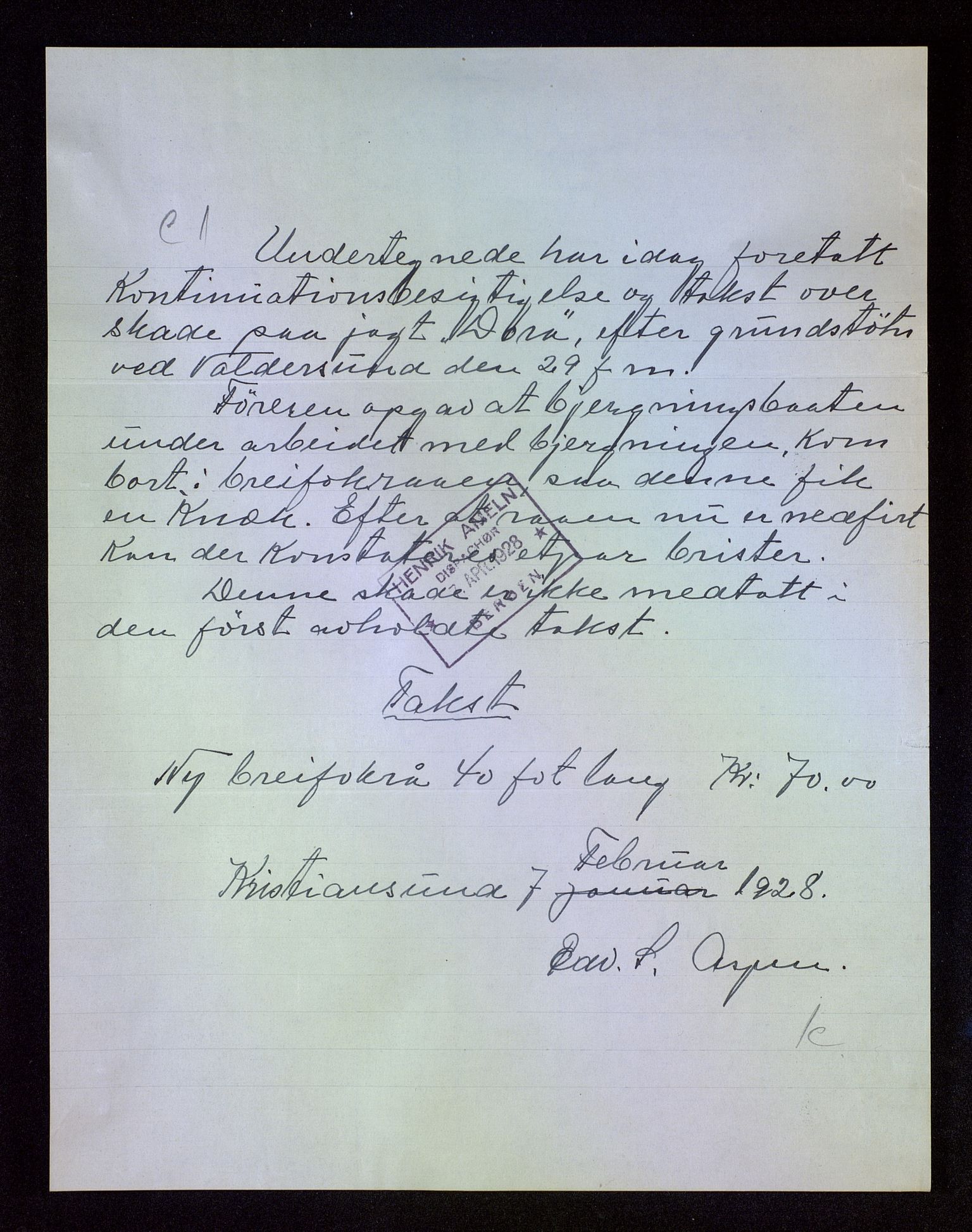 Jondal Skipsassuranseforening, AV/SAB-SAB/PA-0276/E/L0099: Korrespondanse , 1928