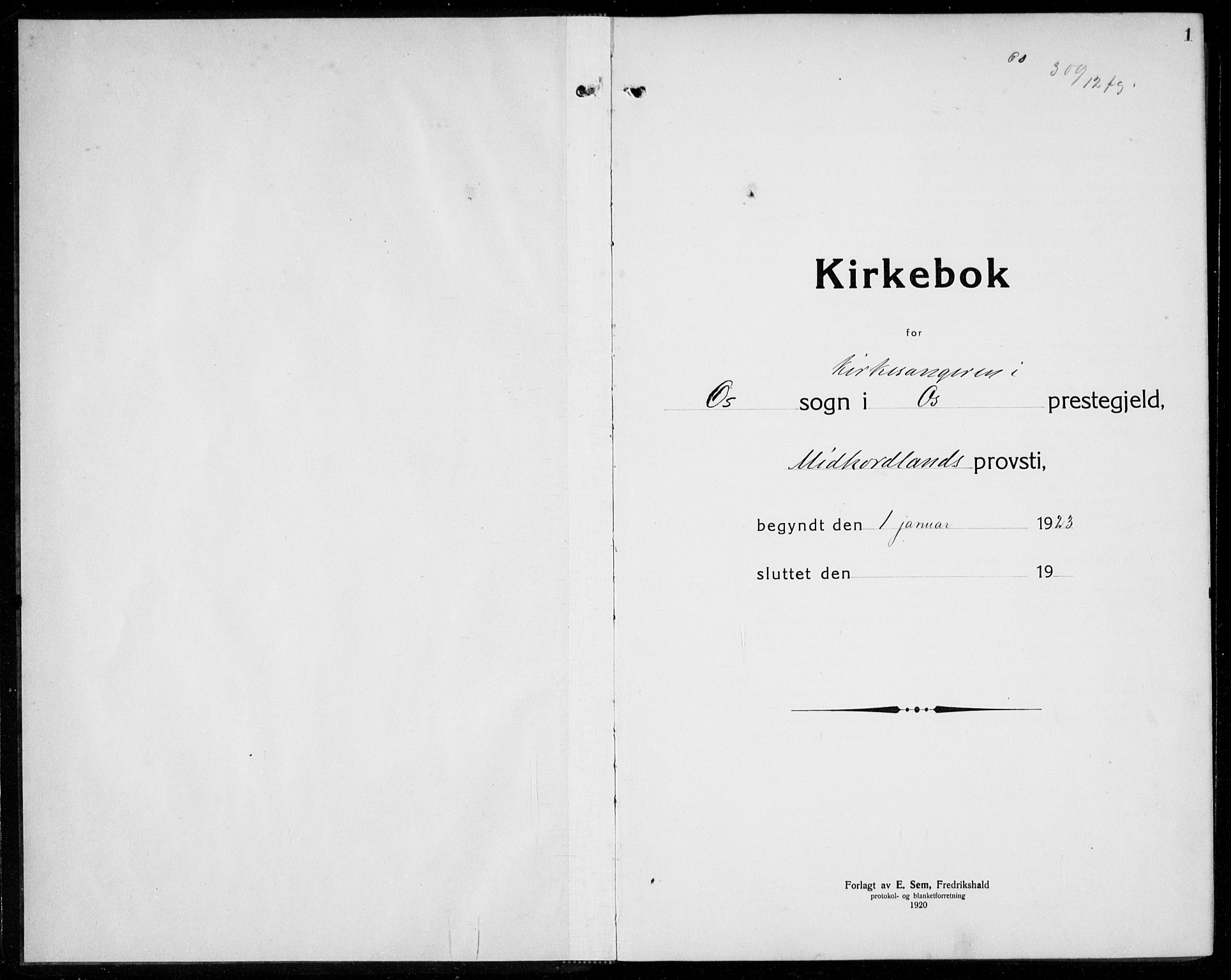 Os sokneprestembete, SAB/A-99929: Klokkerbok nr. A 5, 1923-1941, s. 1