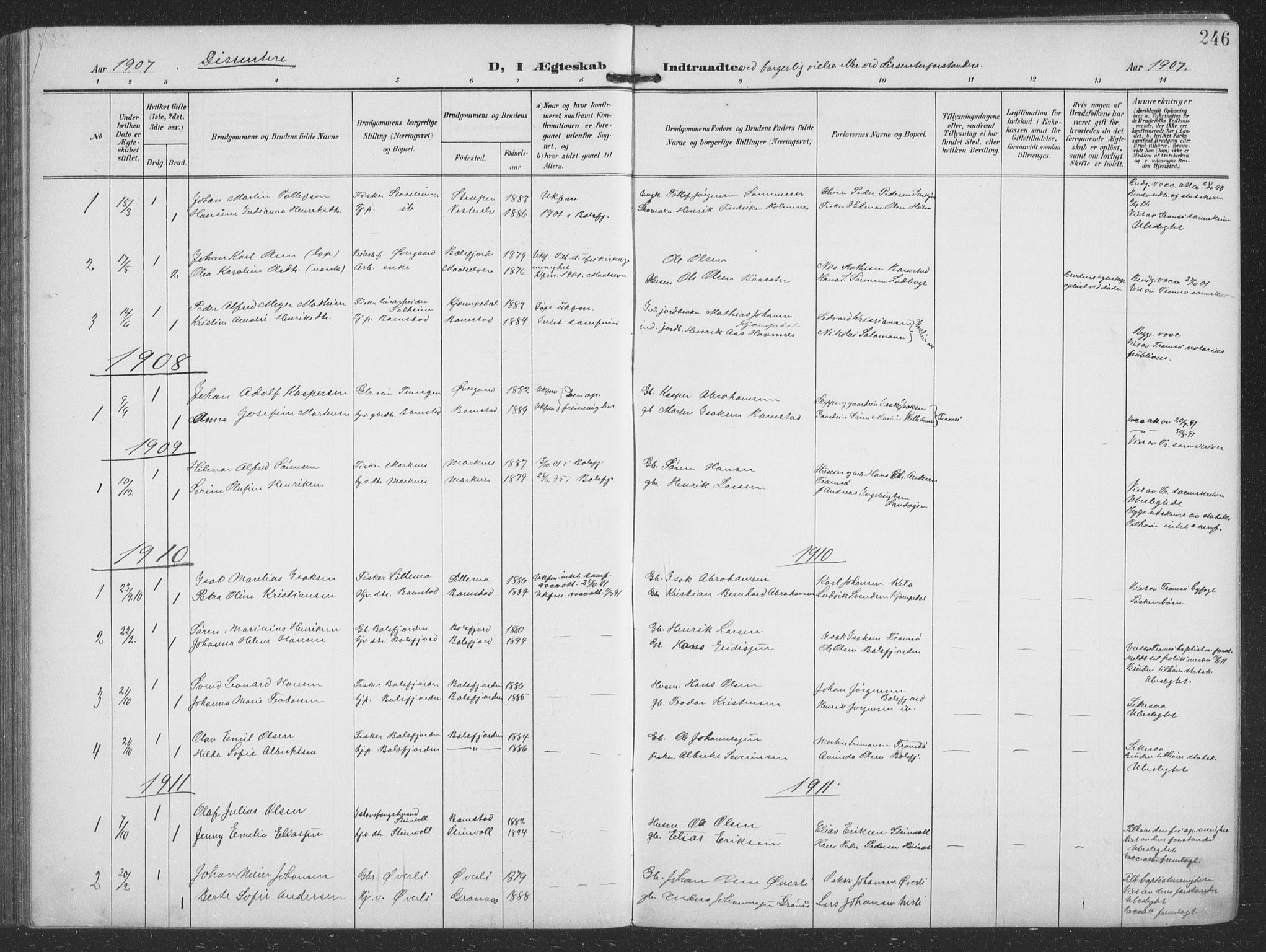 Balsfjord sokneprestembete, AV/SATØ-S-1303/G/Ga/L0009klokker: Klokkerbok nr. 9, 1906-1920, s. 246