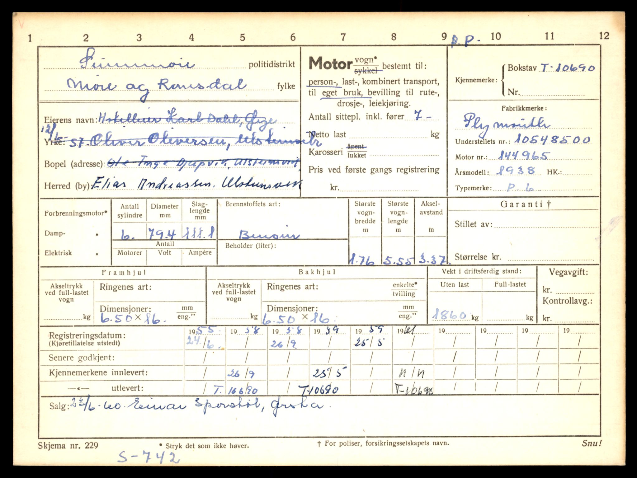 Møre og Romsdal vegkontor - Ålesund trafikkstasjon, AV/SAT-A-4099/F/Fe/L0022: Registreringskort for kjøretøy T 10584 - T 10694, 1927-1998, s. 3003