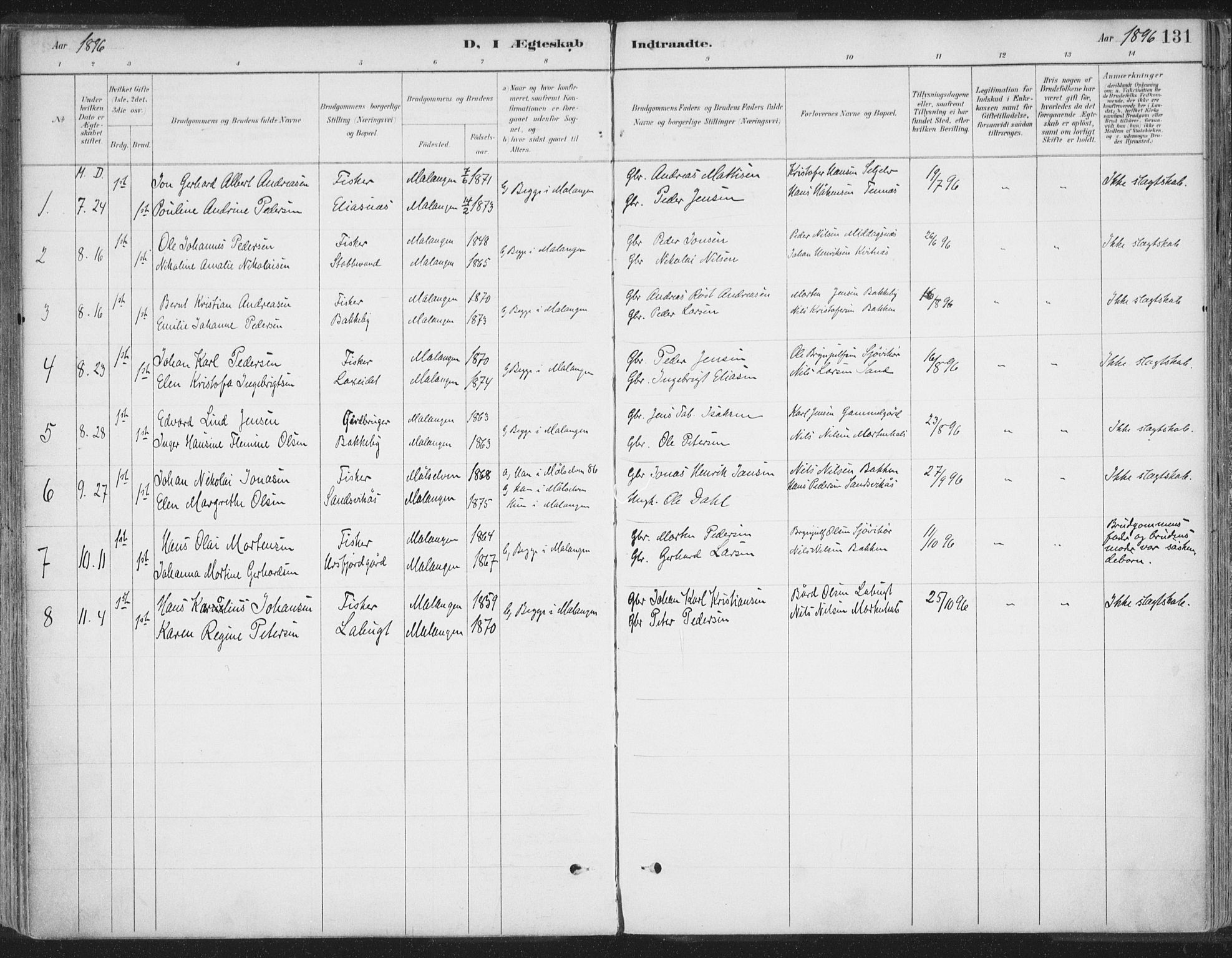 Balsfjord sokneprestembete, AV/SATØ-S-1303/G/Ga/L0007kirke: Ministerialbok nr. 7, 1887-1909, s. 131