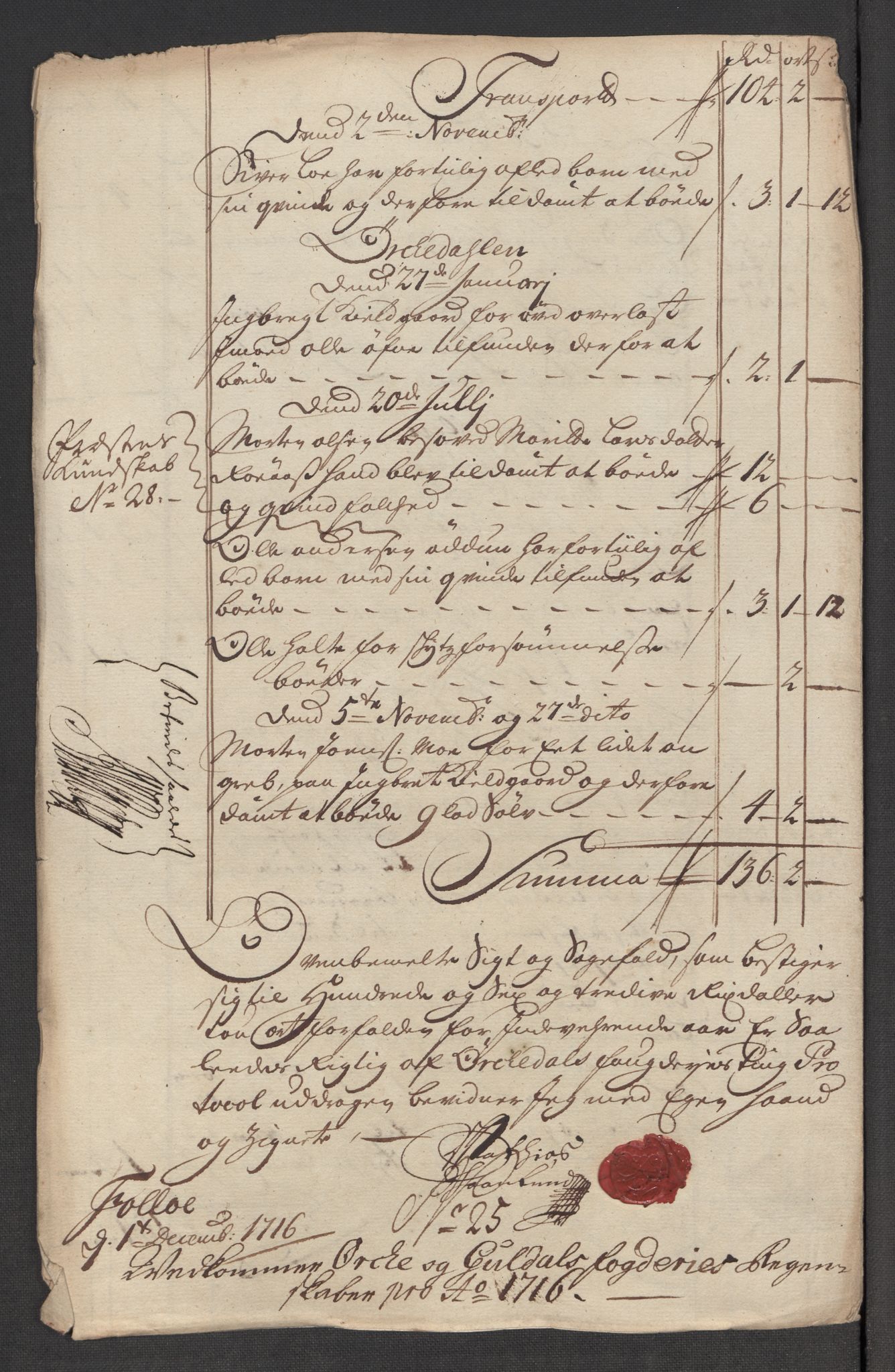 Rentekammeret inntil 1814, Reviderte regnskaper, Fogderegnskap, AV/RA-EA-4092/R60/L3967: Fogderegnskap Orkdal og Gauldal, 1716, s. 242