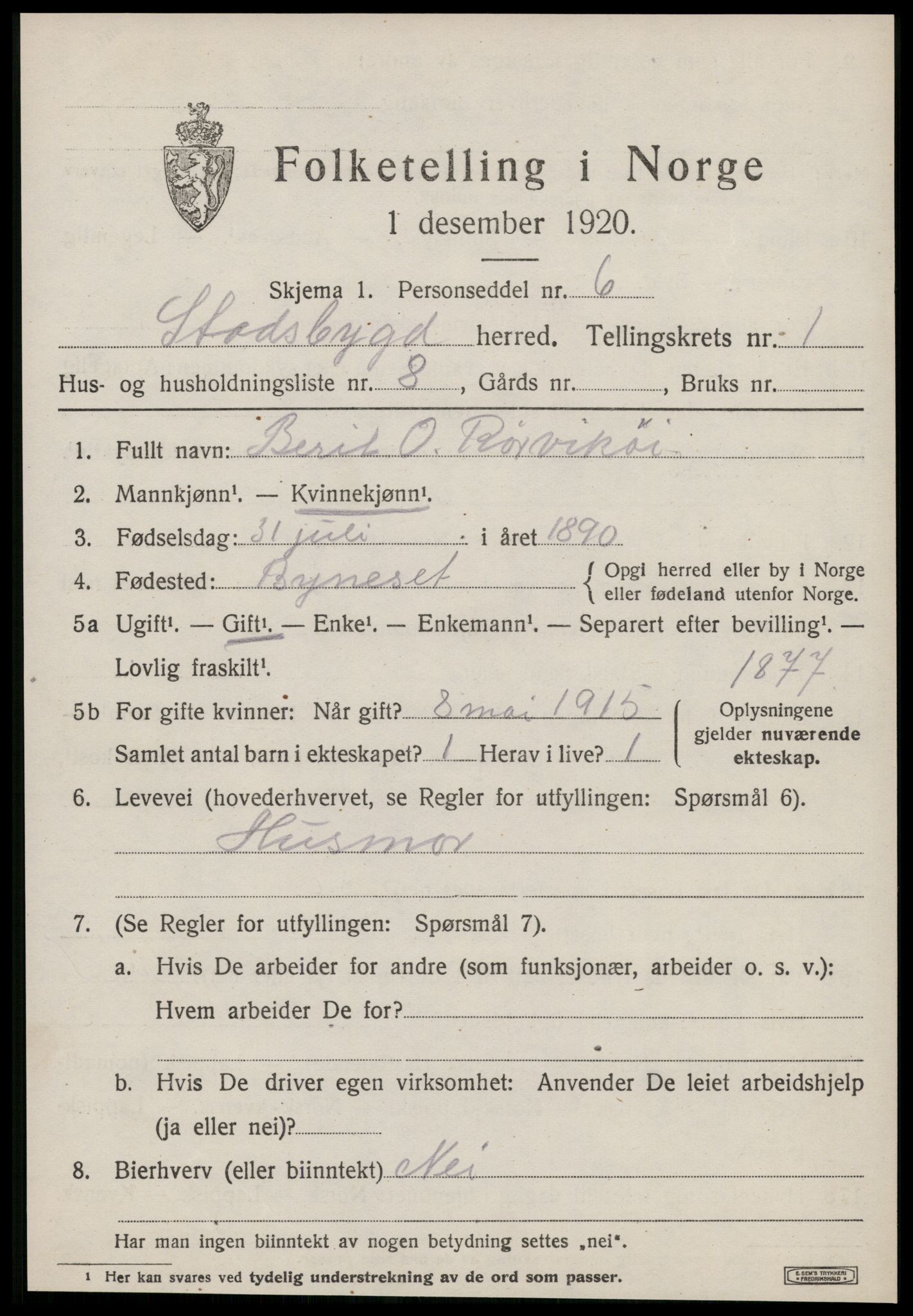 SAT, Folketelling 1920 for 1625 Stadsbygd herred, 1920, s. 780