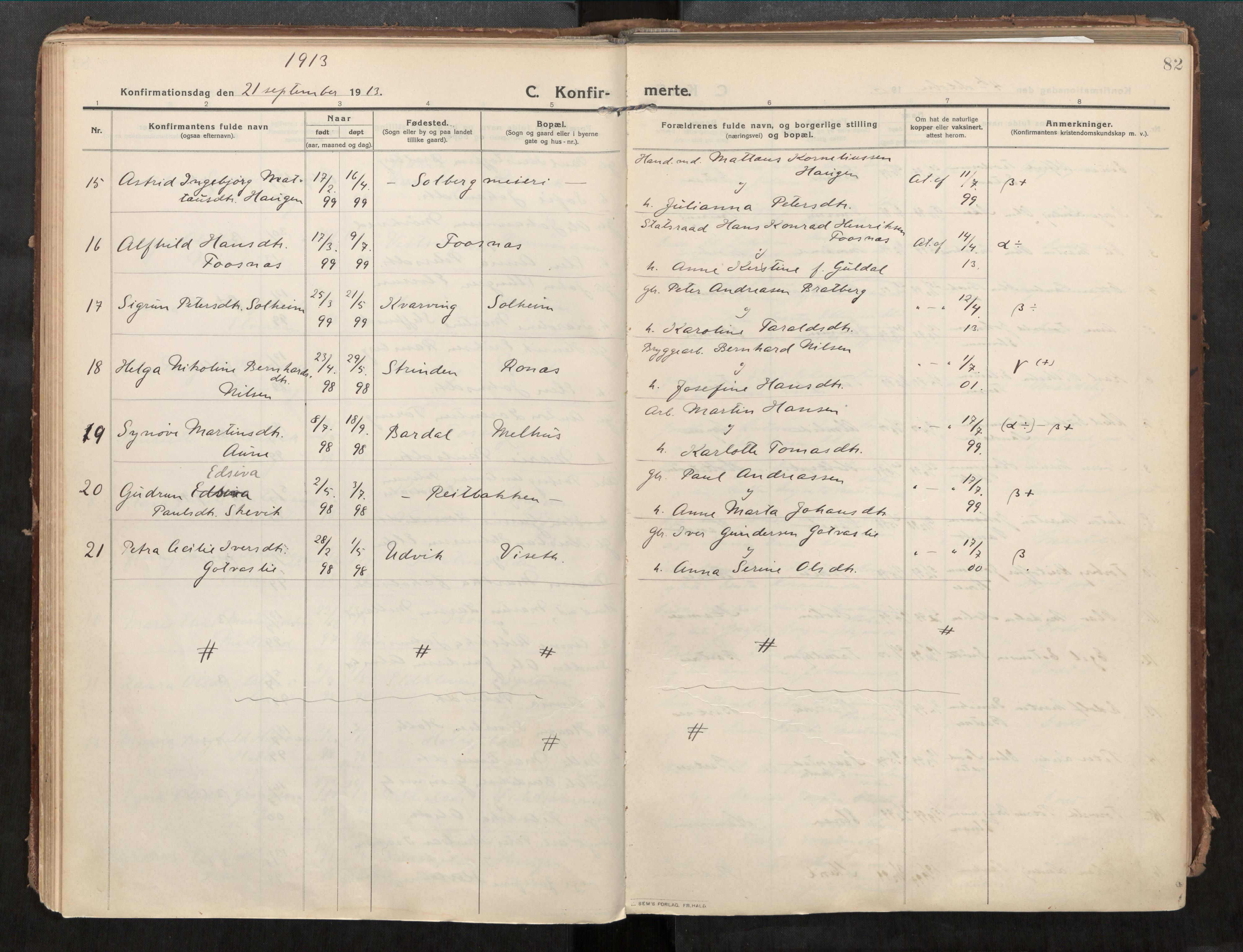 Beitstad sokneprestkontor, SAT/A-1162/I/I1/I1a/L0001: Ministerialbok nr. 1, 1912-1927, s. 82