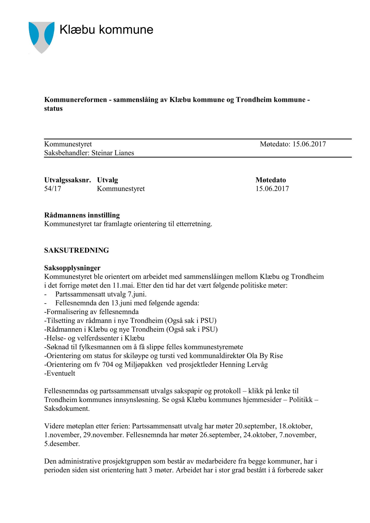 Klæbu Kommune, TRKO/KK/01-KS/L010: Kommunestyret - Møtedokumenter, 2017, s. 1300