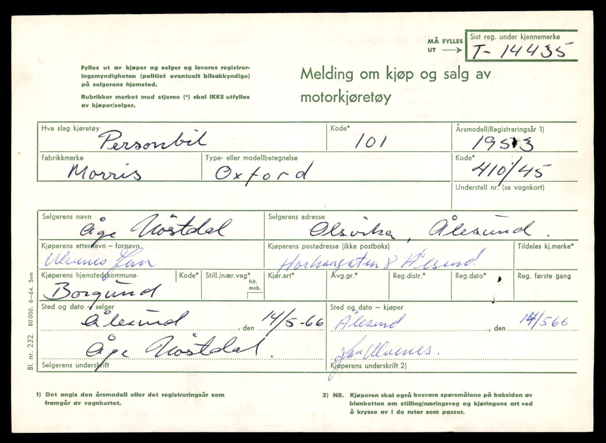 Møre og Romsdal vegkontor - Ålesund trafikkstasjon, AV/SAT-A-4099/F/Fe/L0045: Registreringskort for kjøretøy T 14320 - T 14444, 1927-1998, s. 2972