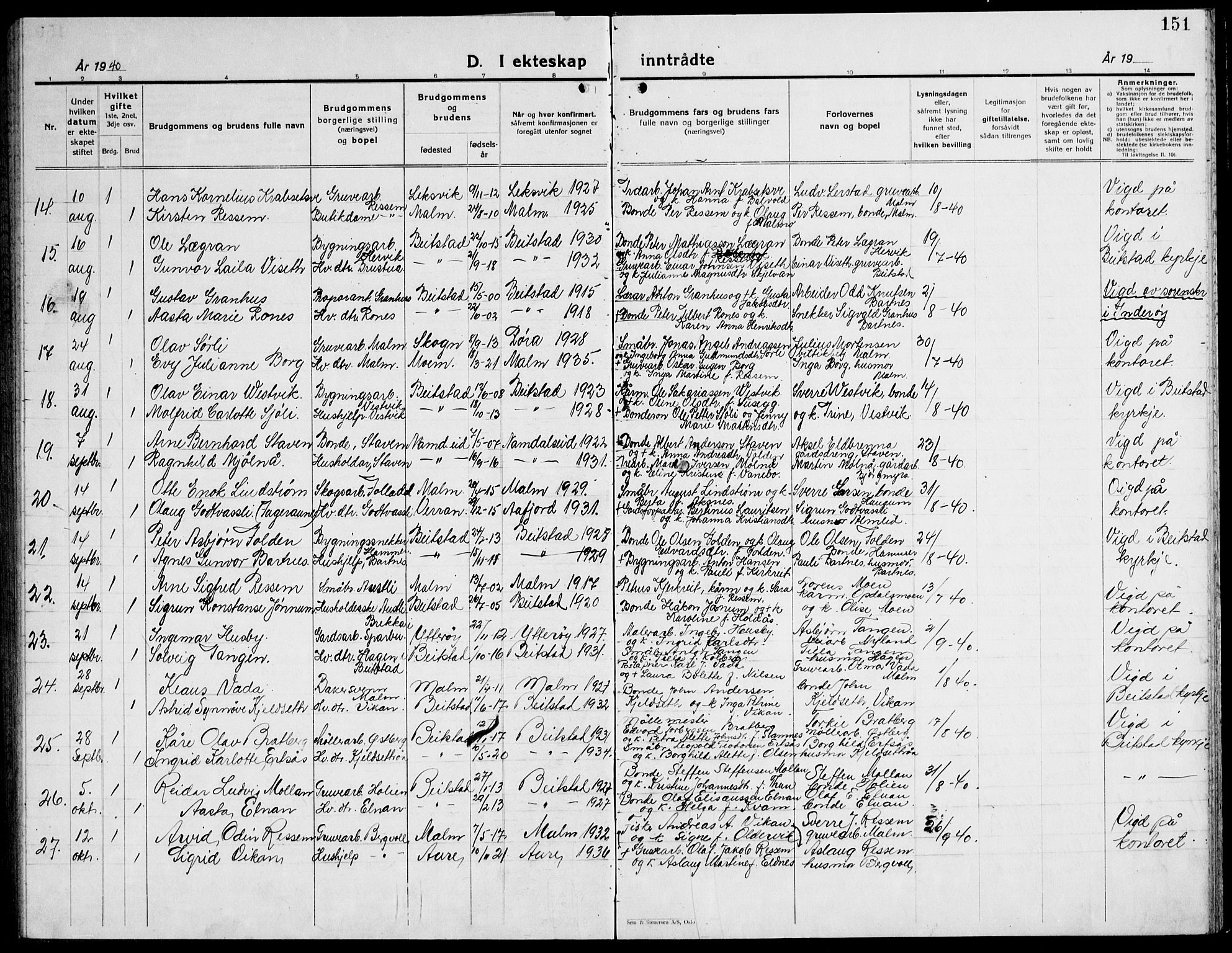 Ministerialprotokoller, klokkerbøker og fødselsregistre - Nord-Trøndelag, SAT/A-1458/741/L0403: Klokkerbok nr. 741C04, 1925-1944, s. 151