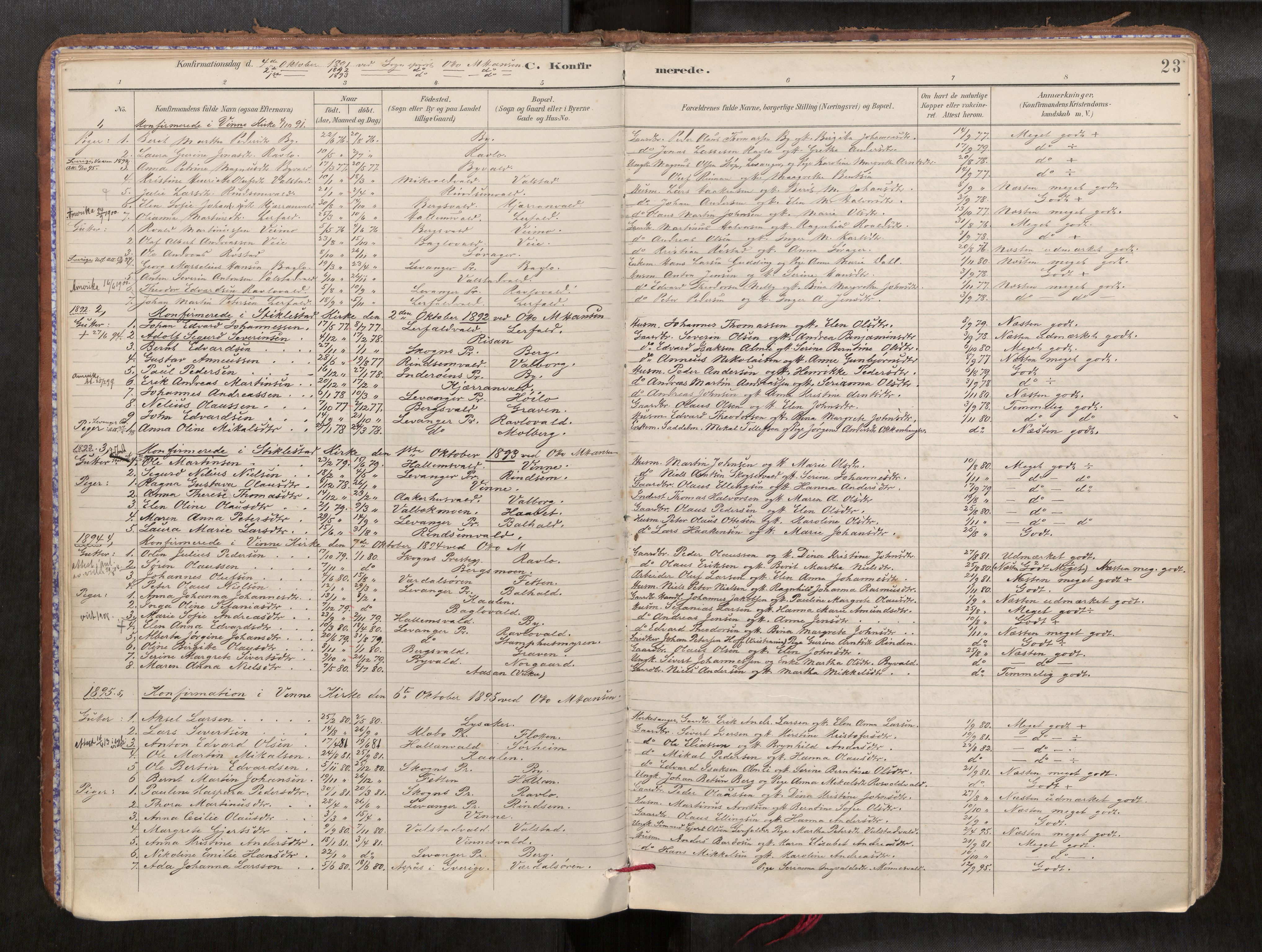 Verdal sokneprestkontor, AV/SAT-A-1156/2/H/Haa/L0002: Ministerialbok nr. 2, 1891-1907, s. 23