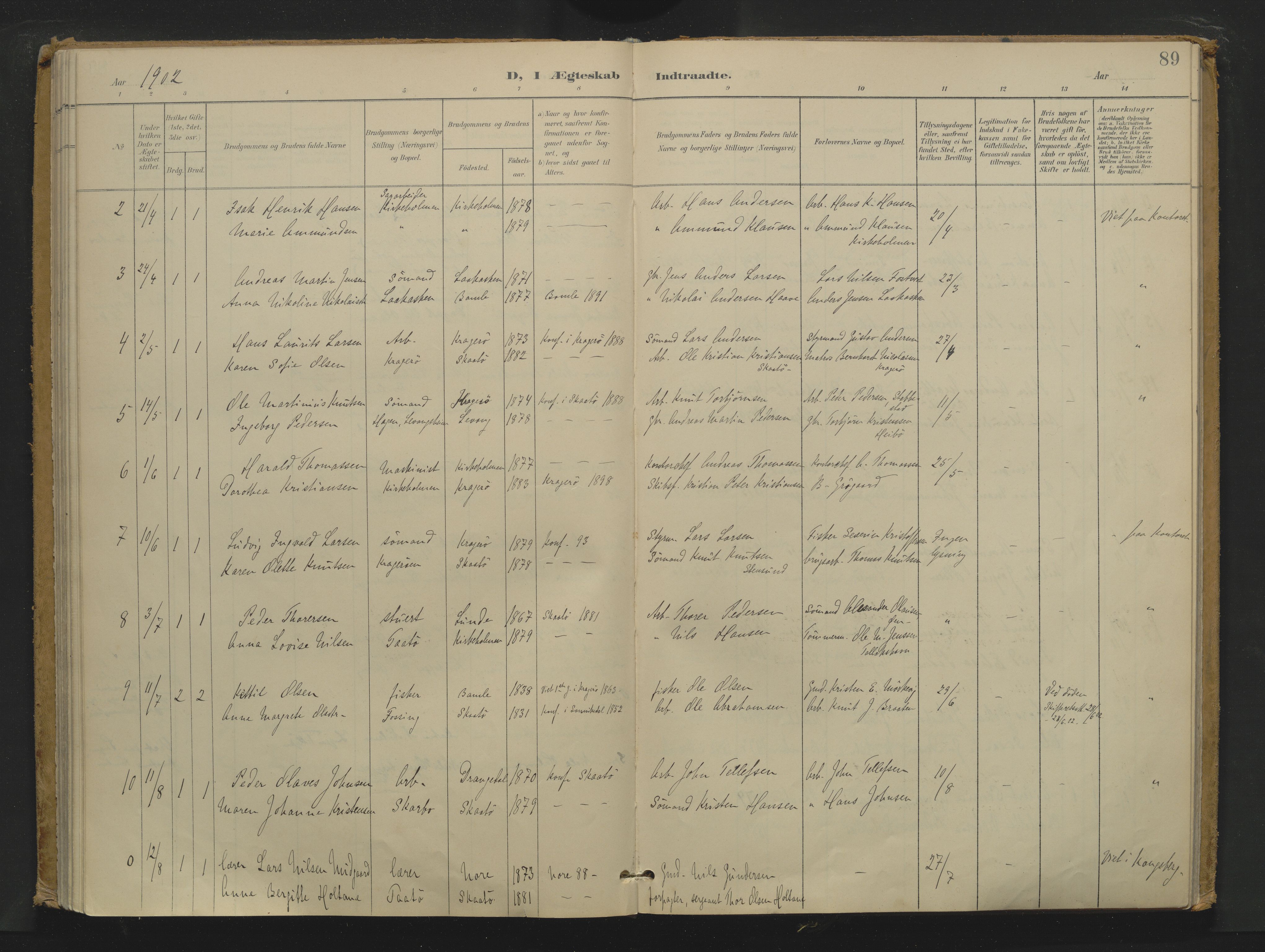 Skåtøy kirkebøker, AV/SAKO-A-304/F/Fa/L0007: Ministerialbok nr. I 7, 1898-1923, s. 89