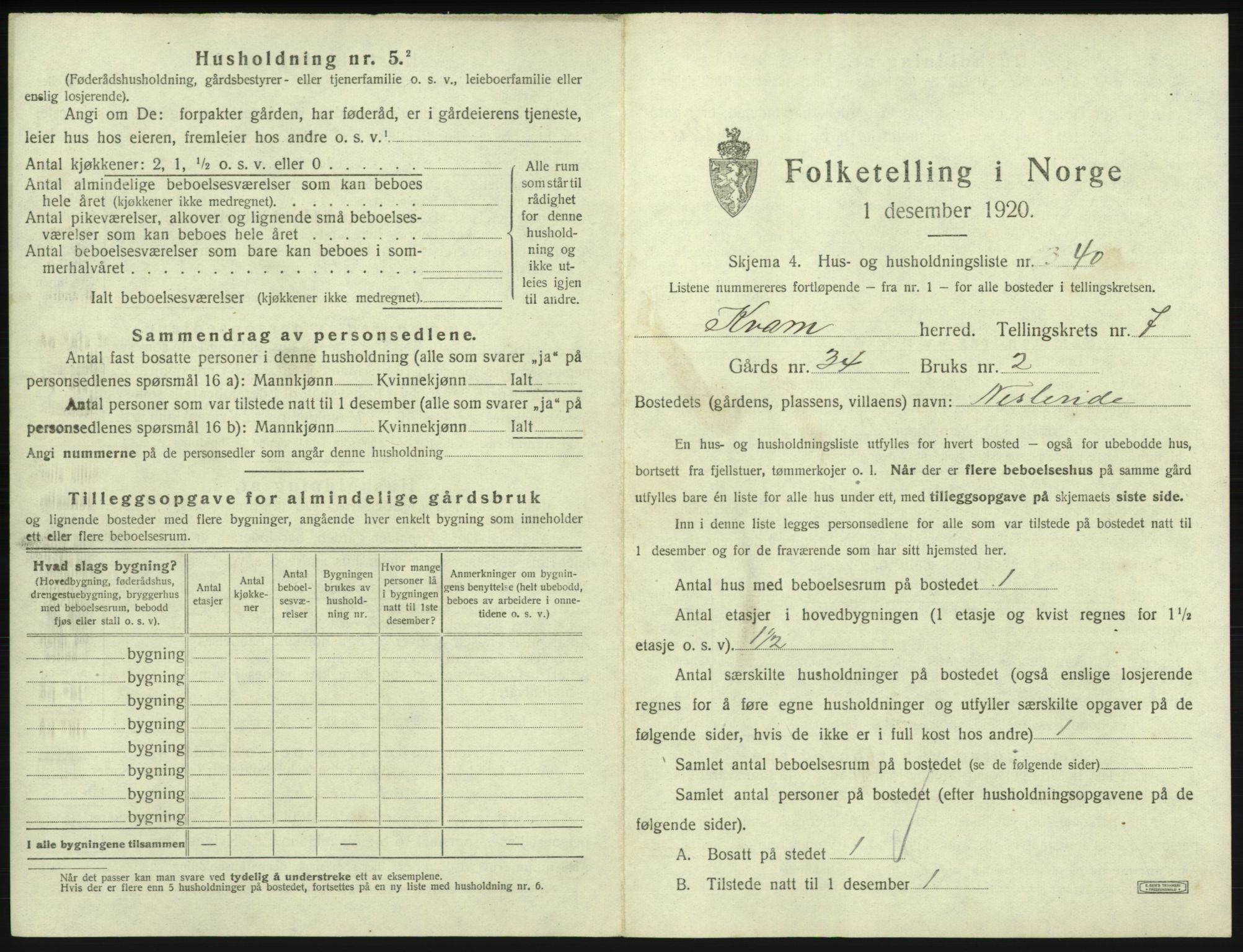 SAB, Folketelling 1920 for 1238 Kvam herred, 1920, s. 636