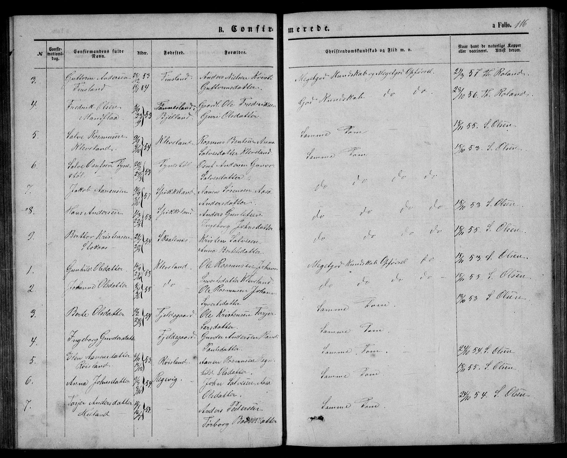 Bjelland sokneprestkontor, AV/SAK-1111-0005/F/Fb/Fbb/L0004: Klokkerbok nr. B 4, 1867-1887, s. 116