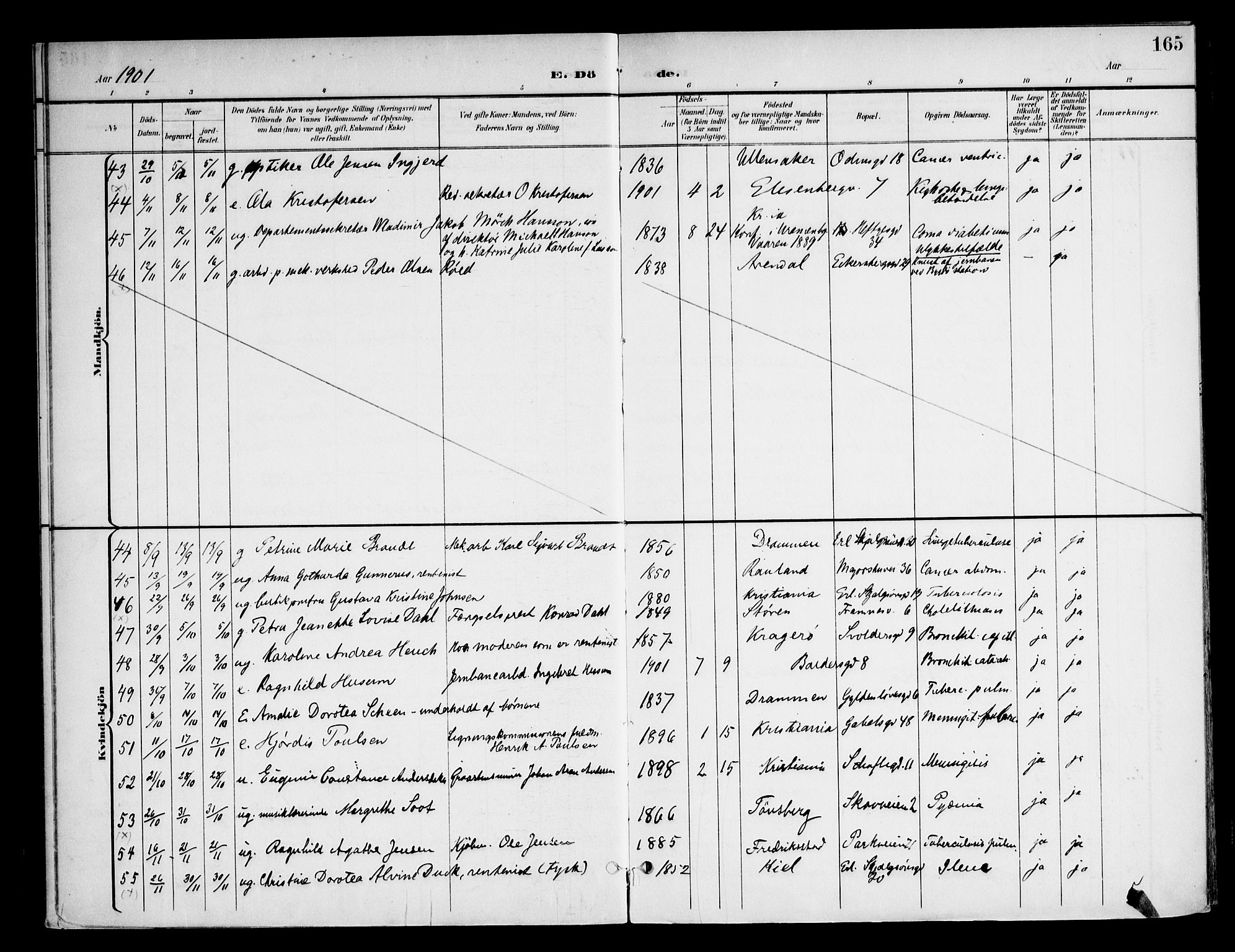 Frogner prestekontor Kirkebøker, AV/SAO-A-10886/F/Fa/L0004: Ministerialbok nr. 4, 1898-1921, s. 165