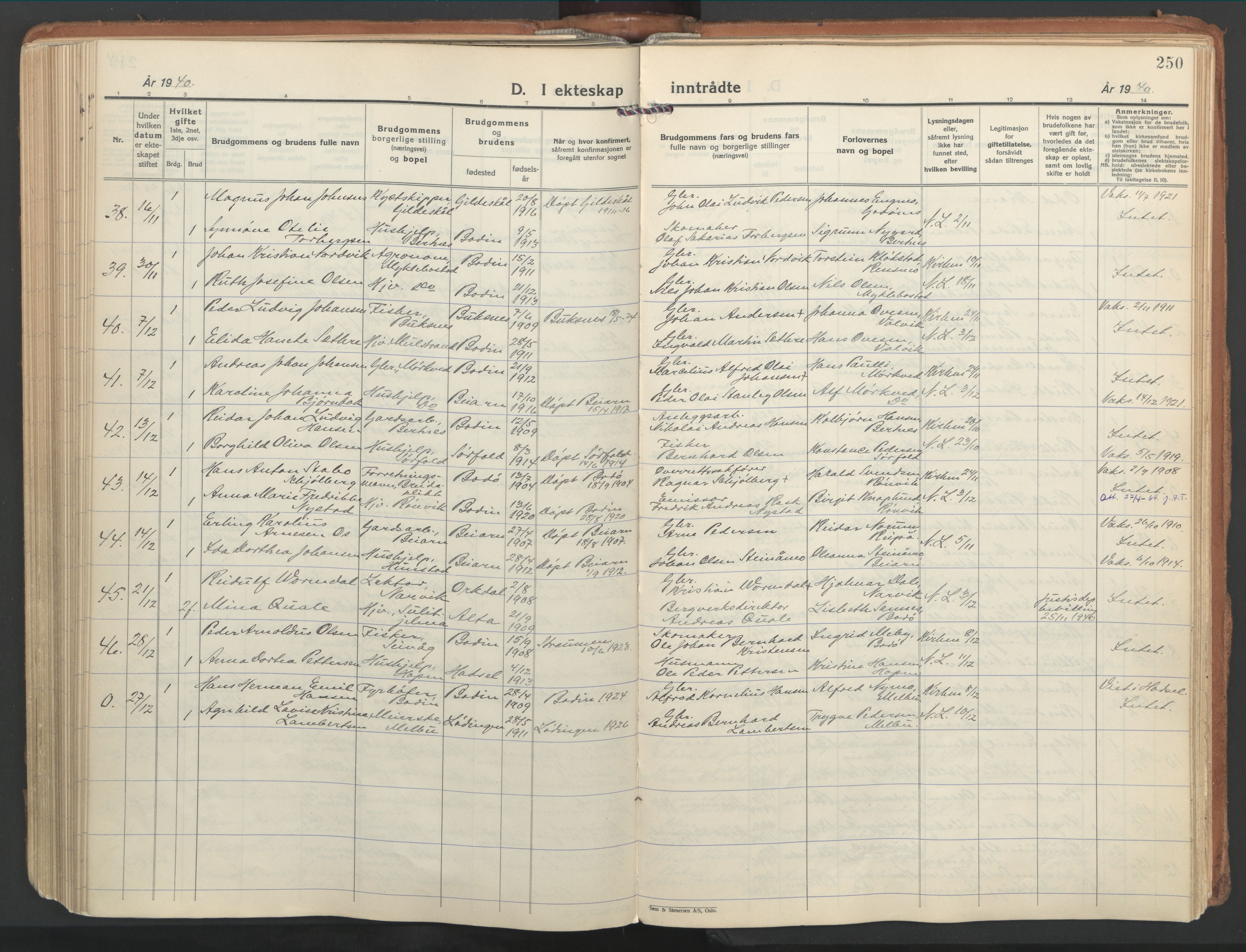 Ministerialprotokoller, klokkerbøker og fødselsregistre - Nordland, AV/SAT-A-1459/802/L0061: Ministerialbok nr. 802A08, 1933-1946, s. 250