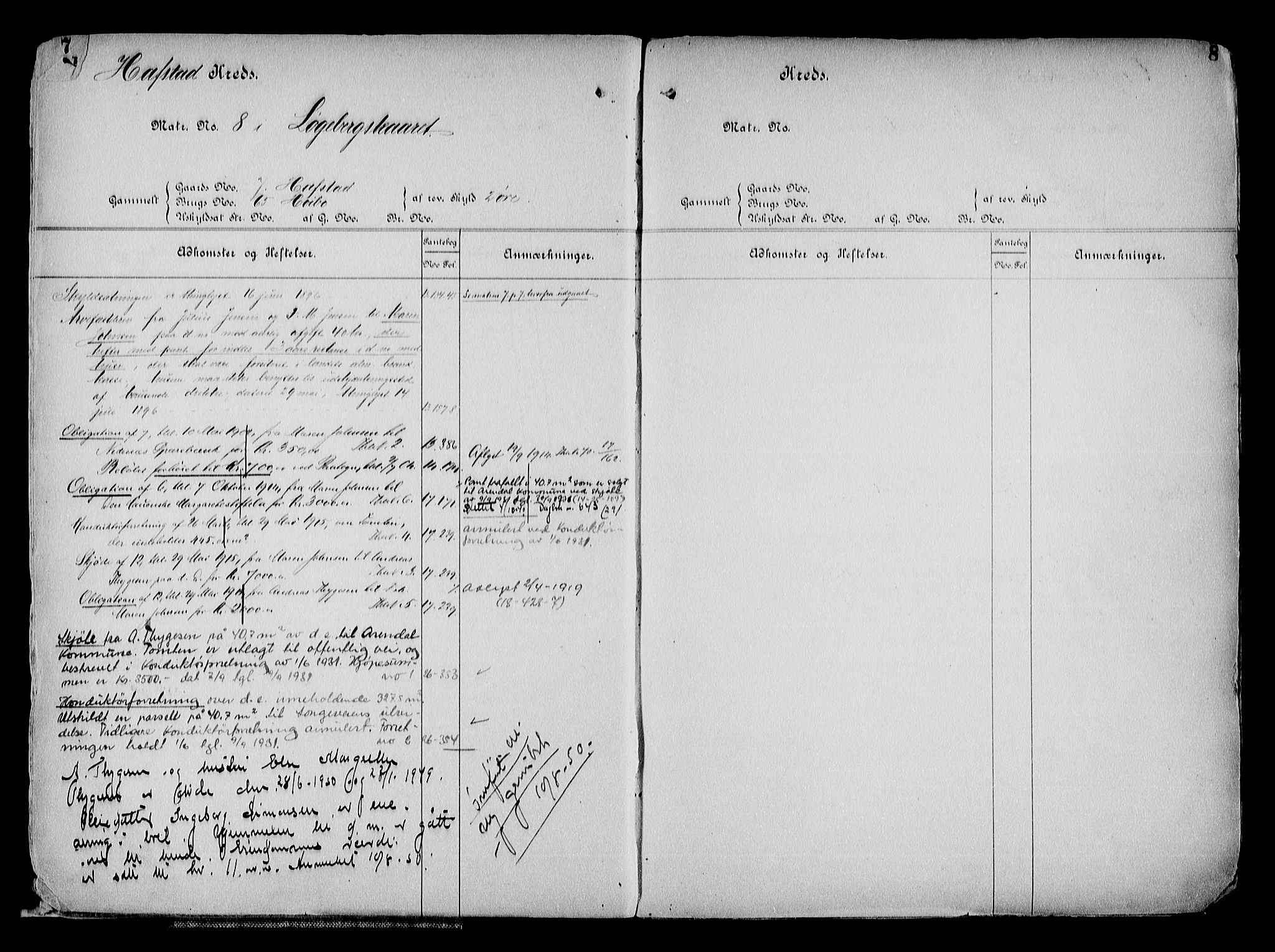 Arendal byfogd, AV/SAK-1222-0001/G/Ga/L0015: Panteregister nr. 13, 1860-1960, s. 8