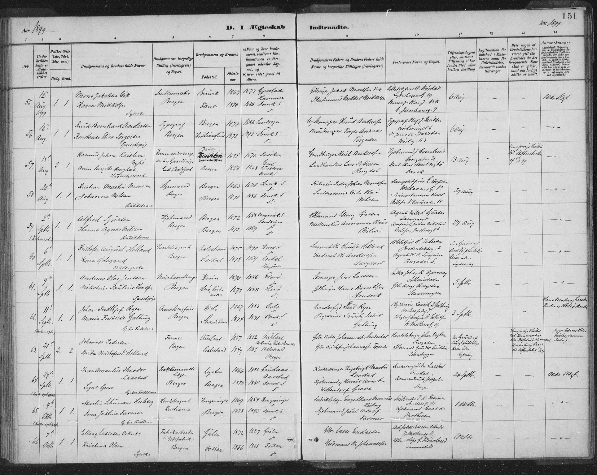 Domkirken sokneprestembete, AV/SAB-A-74801/H/Hab/L0032: Klokkerbok nr. D 4, 1880-1907, s. 151
