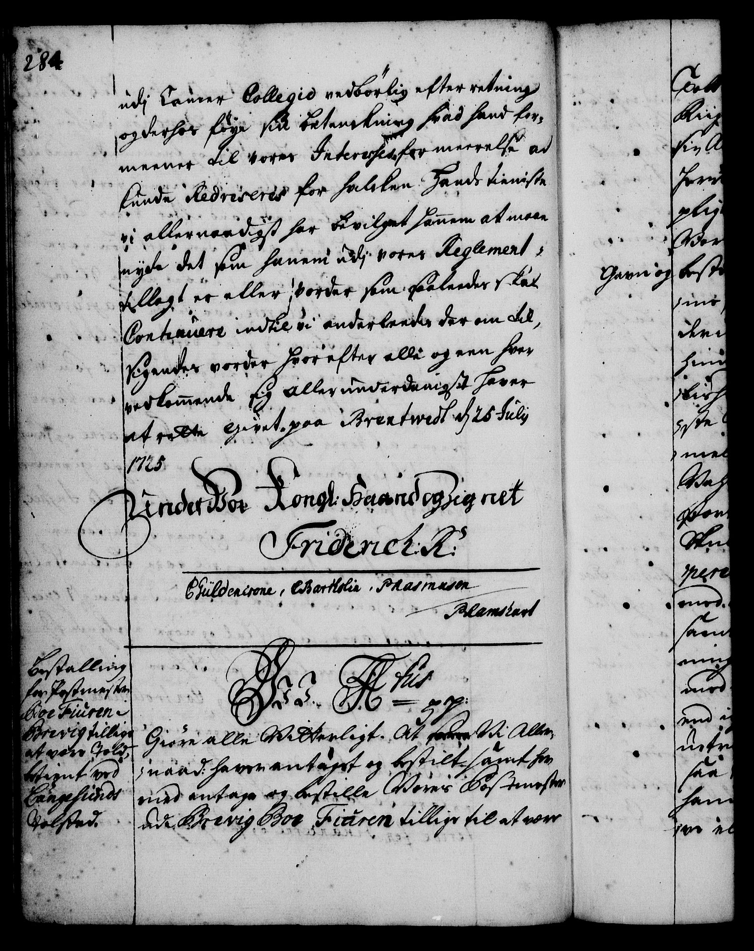 Rentekammeret, Kammerkanselliet, RA/EA-3111/G/Gg/Gge/L0001: Norsk bestallingsprotokoll med register (merket RK 53.25), 1720-1730, s. 284