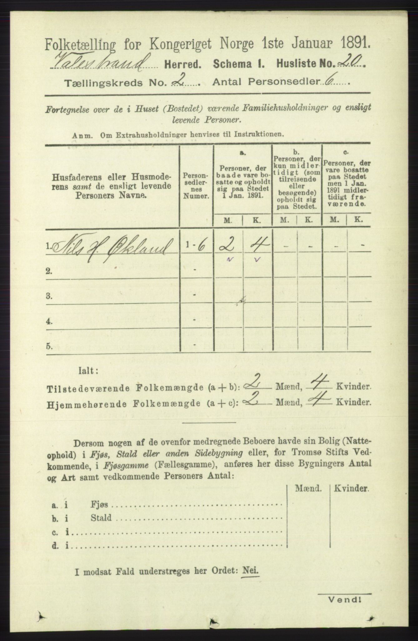 RA, Folketelling 1891 for 1217 Valestrand herred, 1891, s. 279