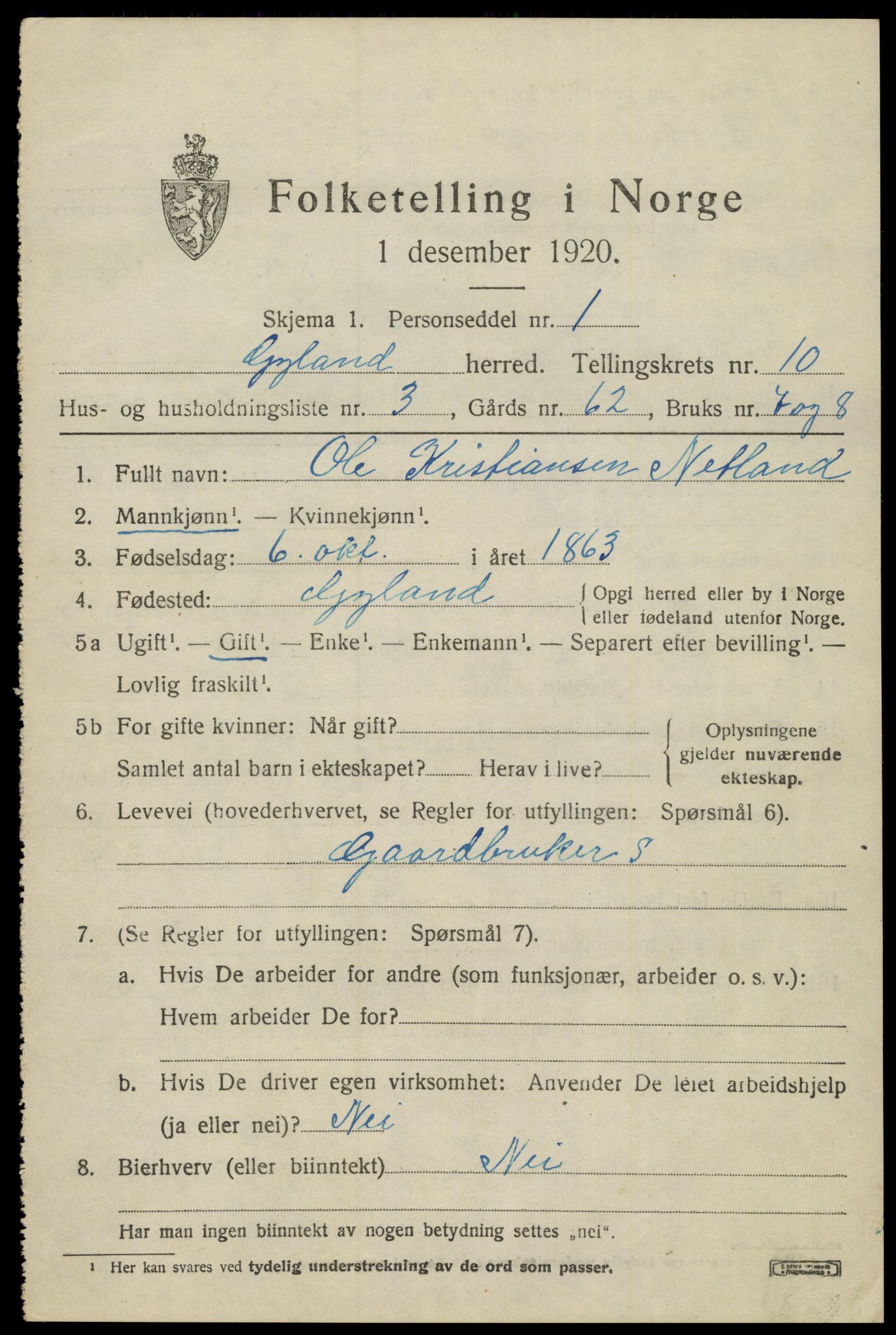 SAK, Folketelling 1920 for 1044 Gyland herred, 1920, s. 2194