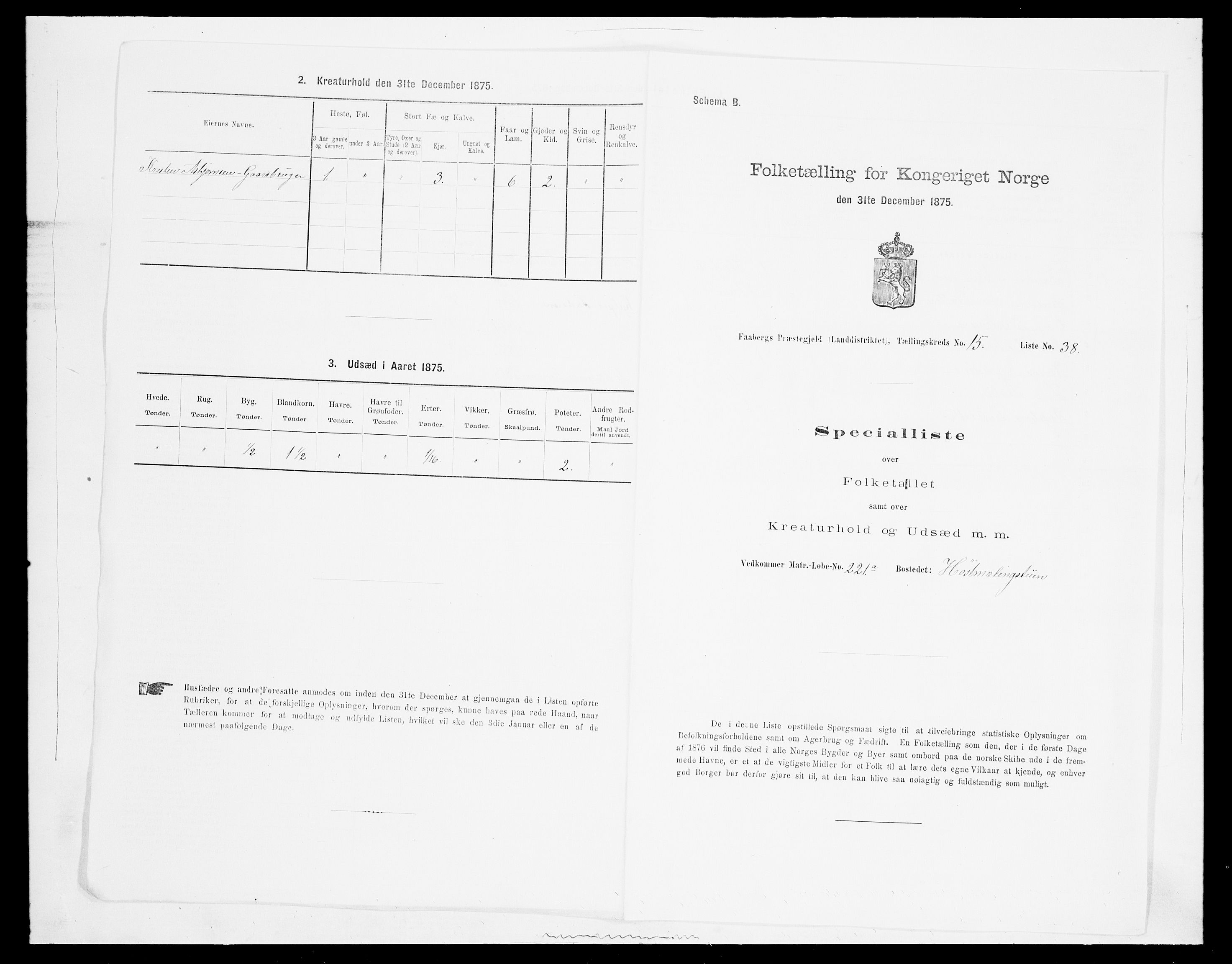 SAH, Folketelling 1875 for 0524L Fåberg prestegjeld, Fåberg sokn og Lillehammer landsokn, 1875, s. 1909