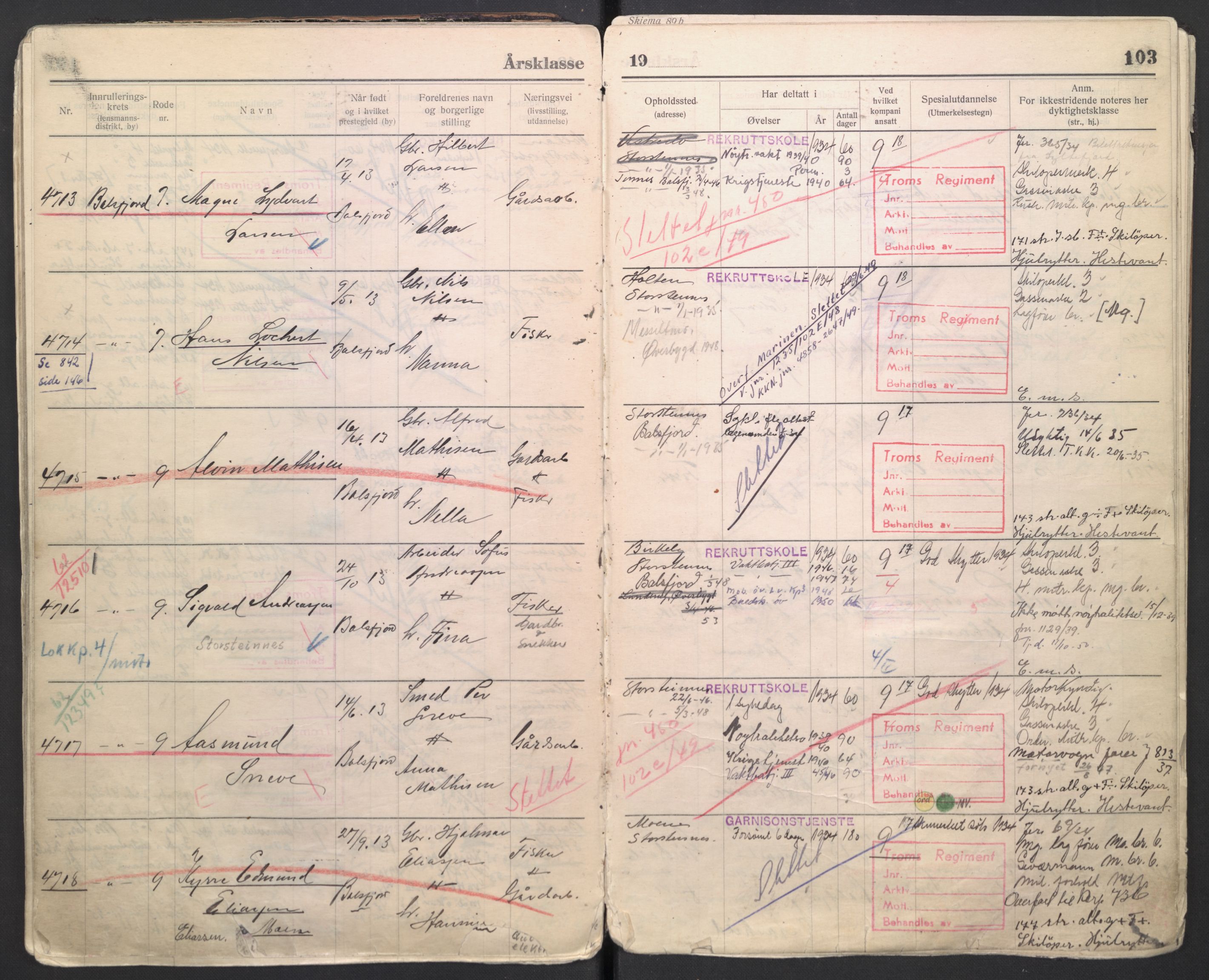 Forsvaret, Troms infanteriregiment nr. 16, AV/RA-RAFA-3146/P/Pa/L0006/0007: Ruller / Rulle for regimentets menige mannskaper, årsklasse 1934, 1934, s. 103