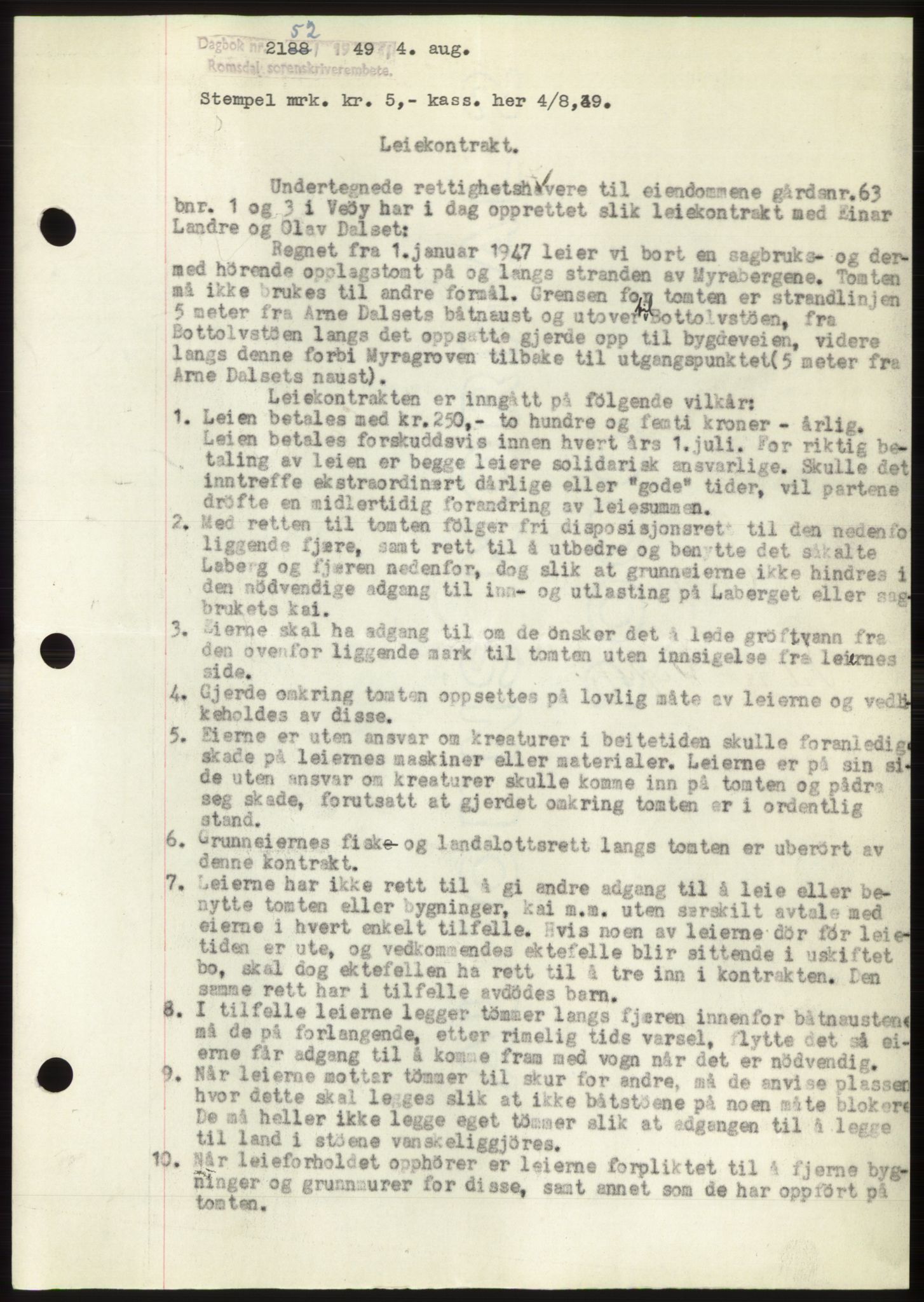 Romsdal sorenskriveri, SAT/A-4149/1/2/2C: Pantebok nr. B4, 1948-1949, Dagboknr: 2152/1949