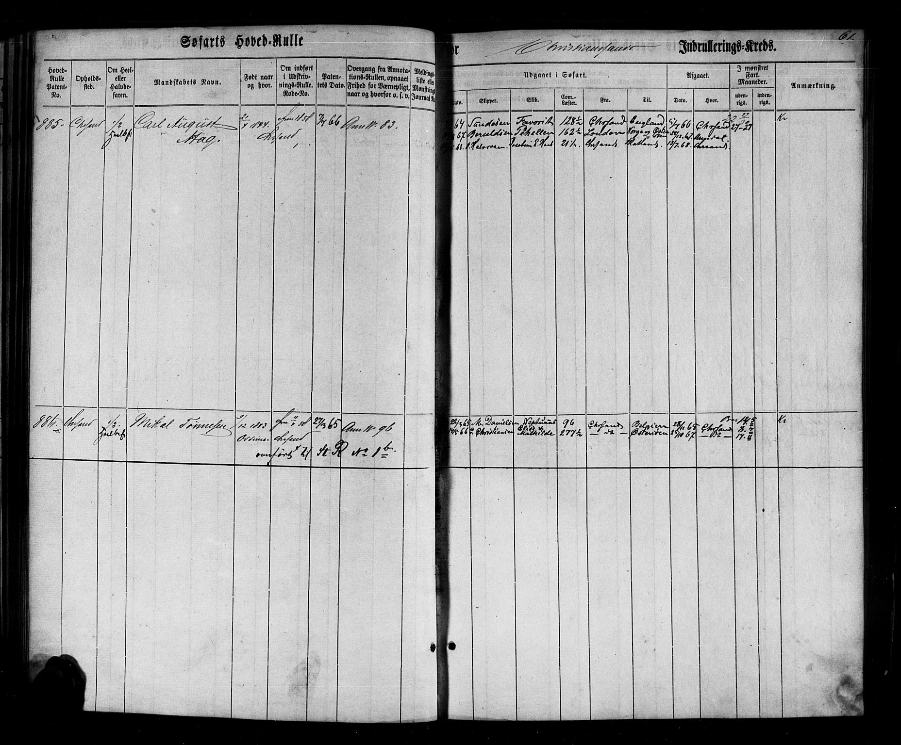 Kristiansand mønstringskrets, AV/SAK-2031-0015/F/Fb/L0026: Hovedrulle nr 767-1137, dublett, J-5, 1860-1870, s. 62