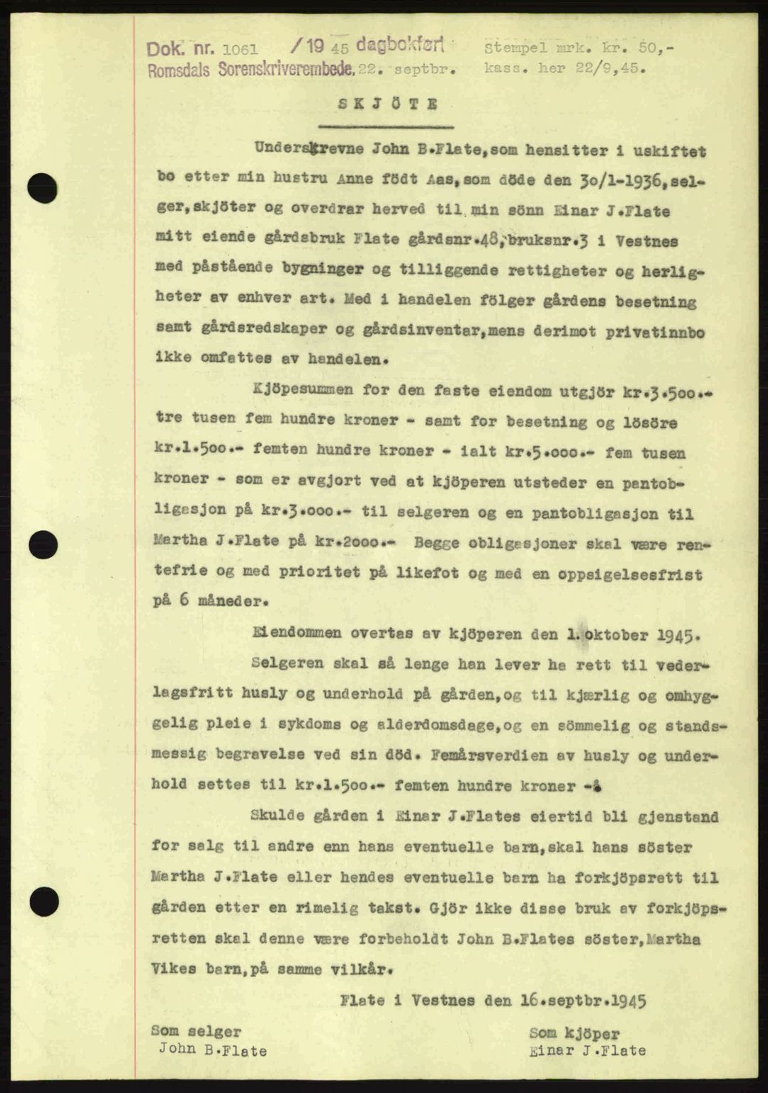 Romsdal sorenskriveri, SAT/A-4149/1/2/2C: Pantebok nr. A18, 1945-1945, Dagboknr: 1061/1945