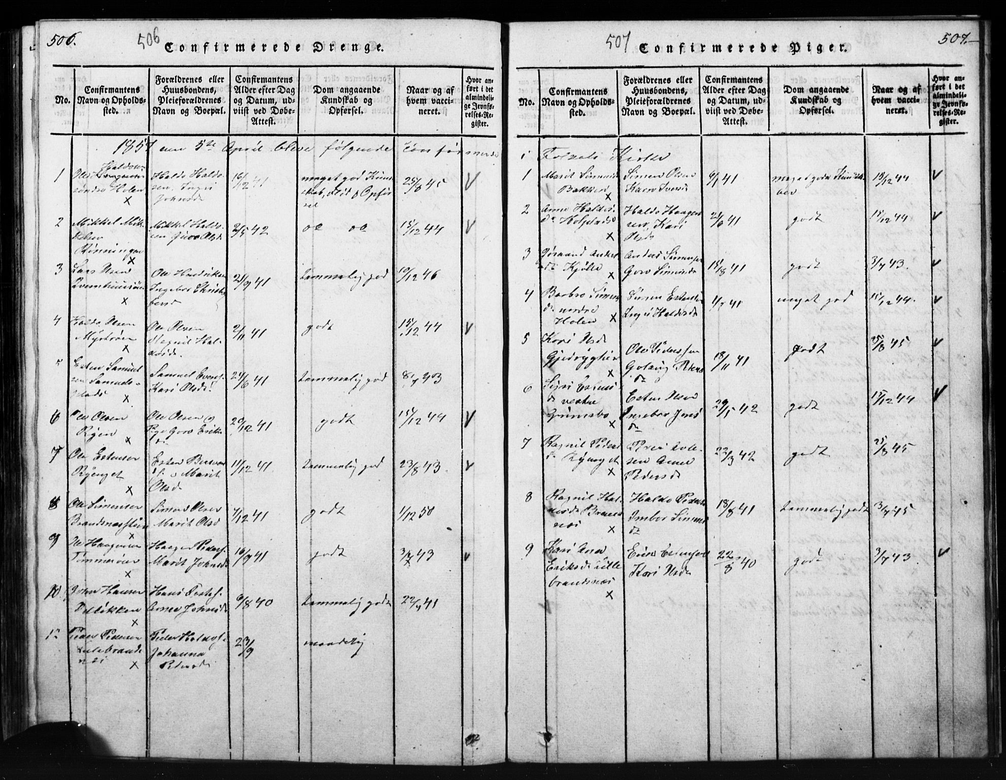 Tynset prestekontor, SAH/PREST-058/H/Ha/Hab/L0003: Klokkerbok nr. 3, 1814-1862, s. 506-507