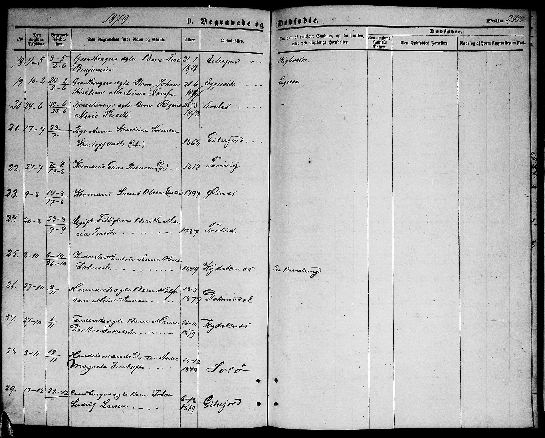 Ministerialprotokoller, klokkerbøker og fødselsregistre - Nordland, AV/SAT-A-1459/846/L0653: Klokkerbok nr. 846C03, 1872-1887, s. 242