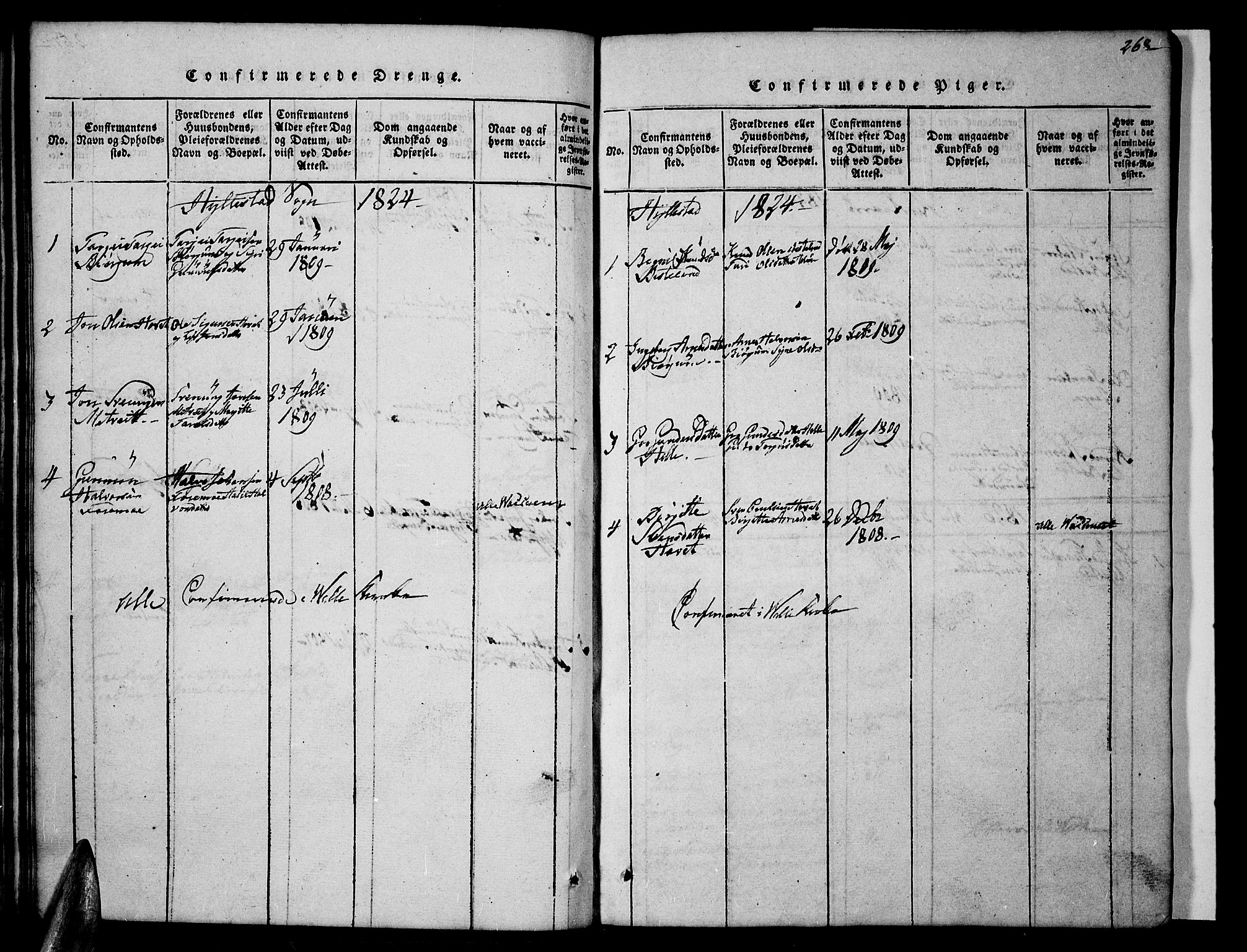Valle sokneprestkontor, AV/SAK-1111-0044/F/Fb/Fbc/L0001: Klokkerbok nr. B 1 /2, 1816-1829, s. 268