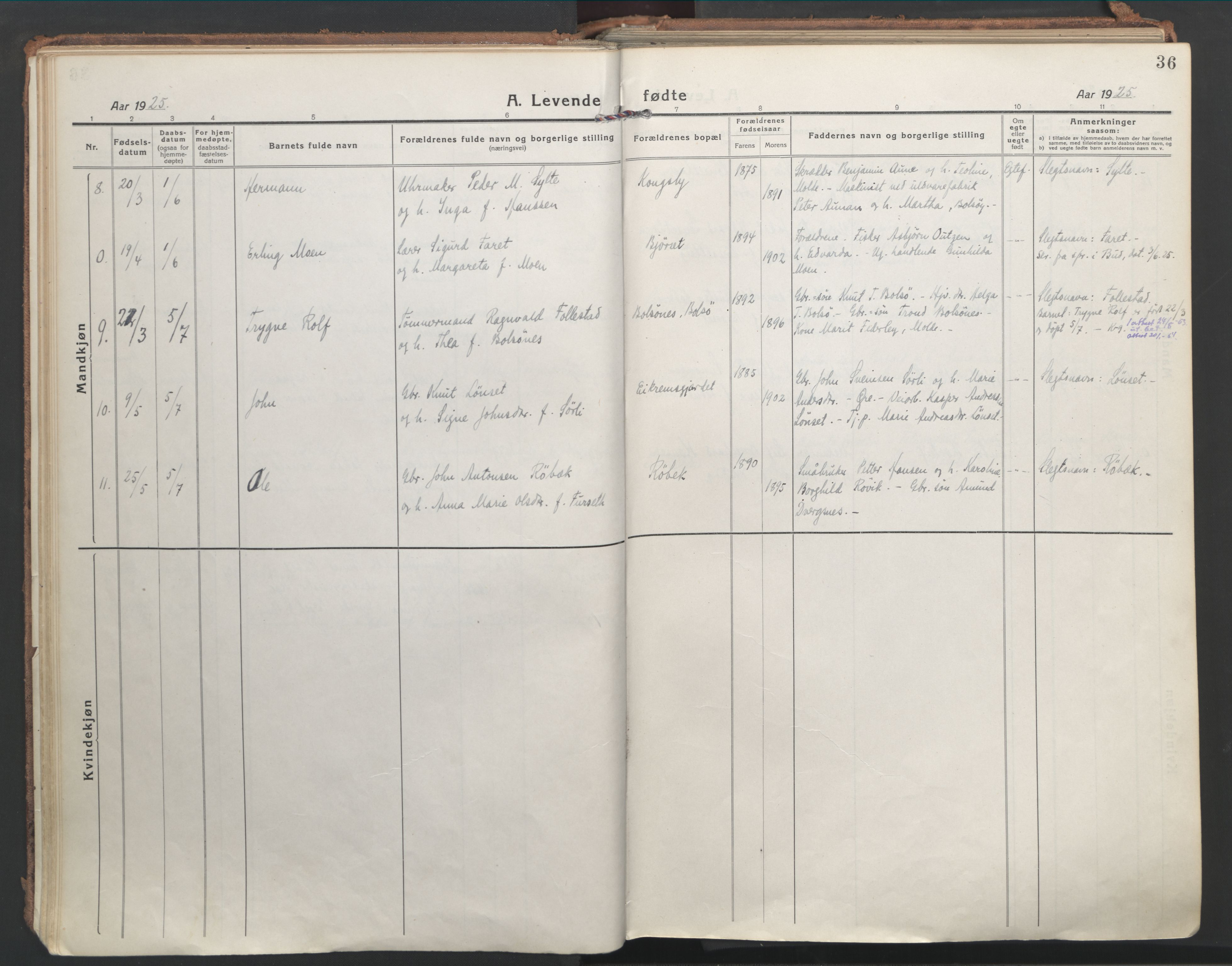 Ministerialprotokoller, klokkerbøker og fødselsregistre - Møre og Romsdal, AV/SAT-A-1454/555/L0659: Ministerialbok nr. 555A10, 1917-1971, s. 36