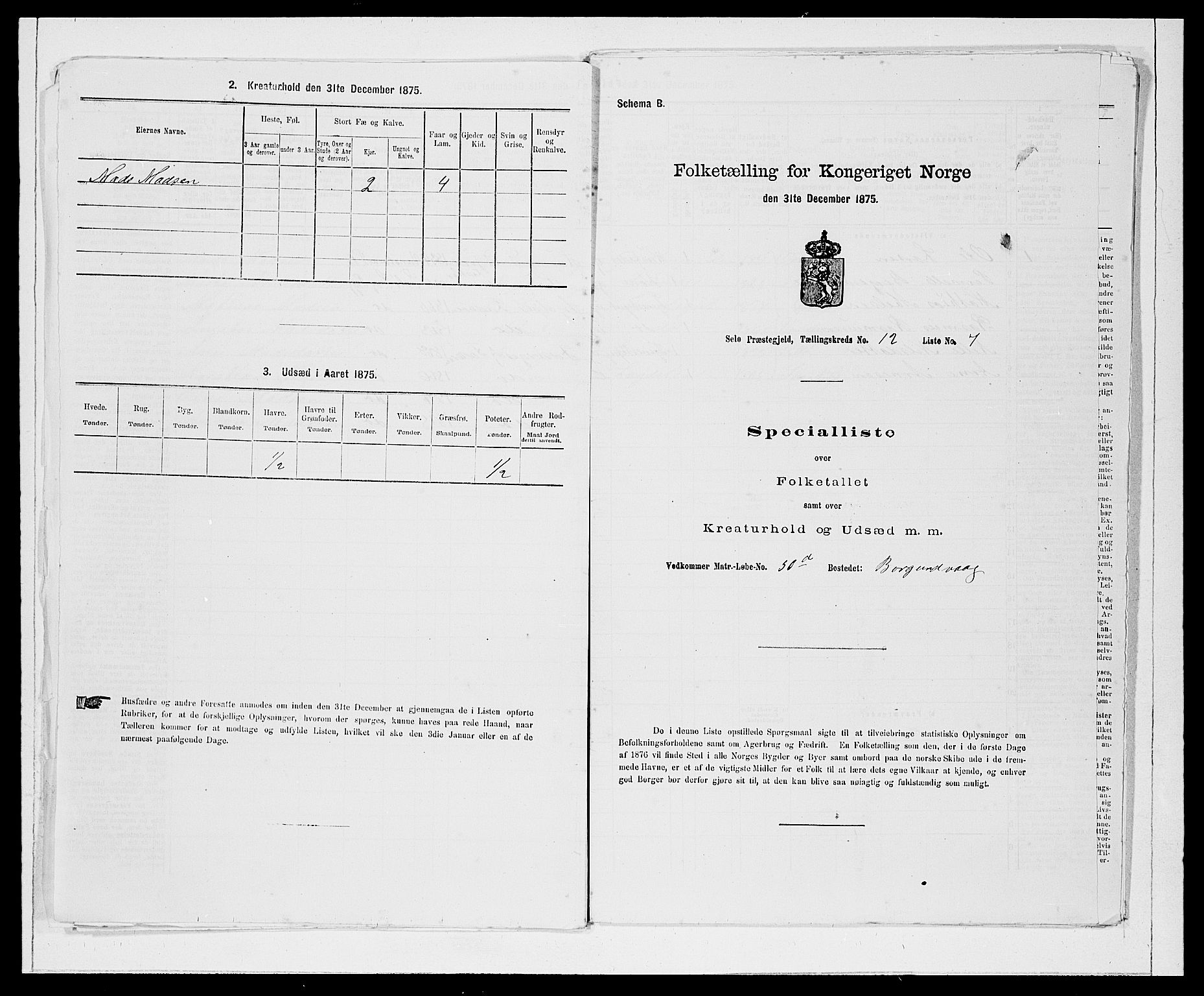 SAB, Folketelling 1875 for 1441P Selje prestegjeld, 1875, s. 1494