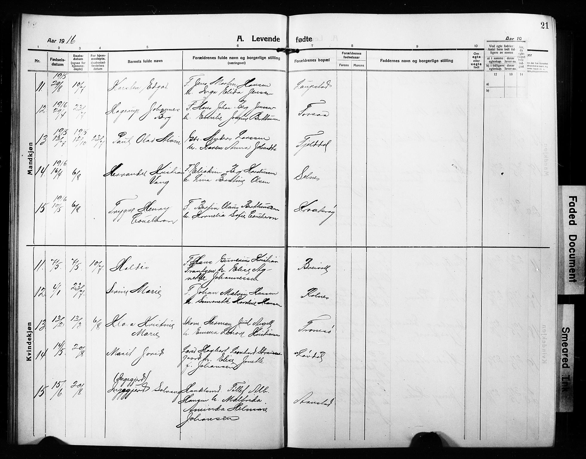 Ibestad sokneprestembete, AV/SATØ-S-0077/H/Ha/Hab/L0010klokker: Klokkerbok nr. 10, 1915-1929, s. 21