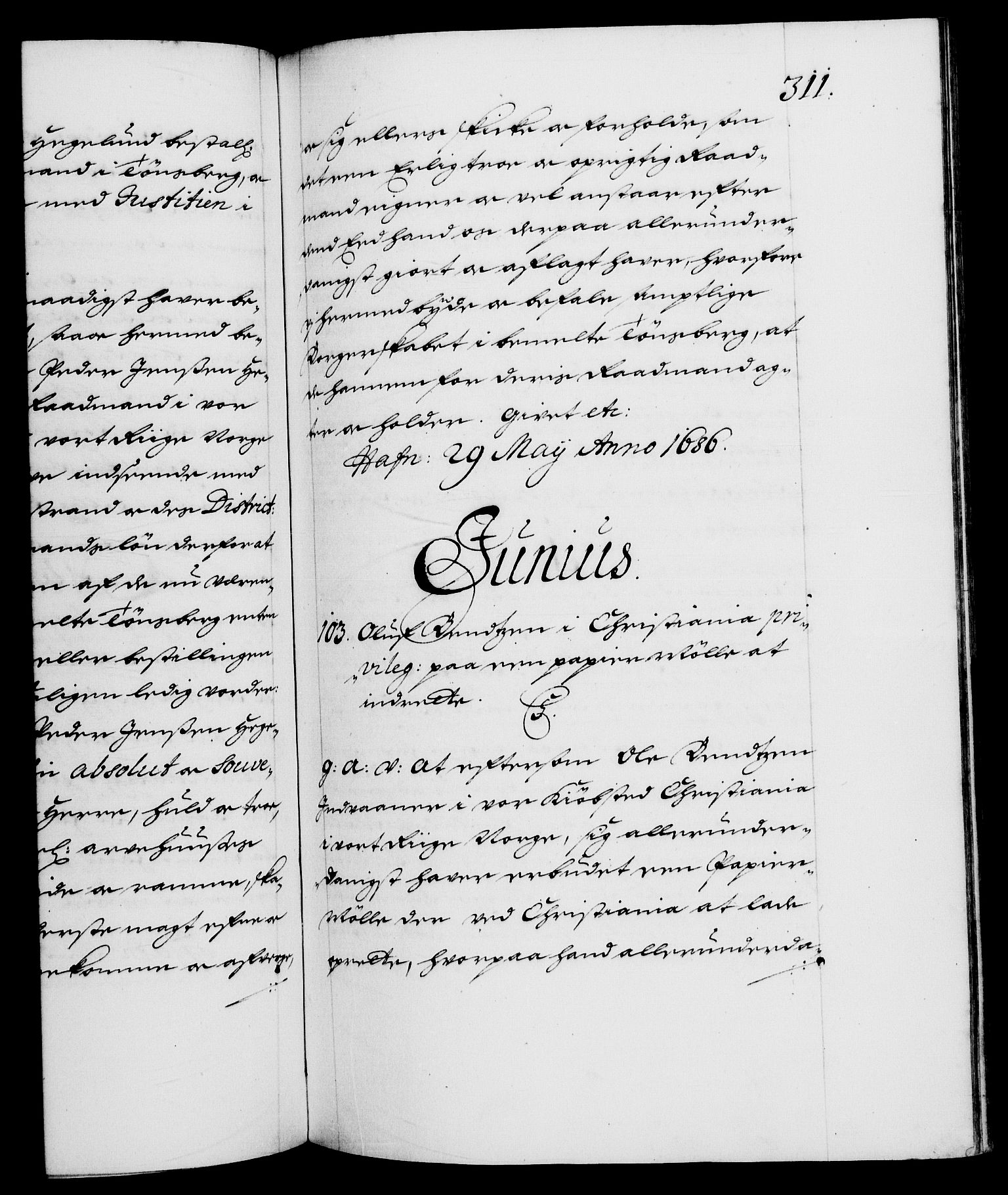 Danske Kanselli 1572-1799, RA/EA-3023/F/Fc/Fca/Fcaa/L0014: Norske registre (mikrofilm), 1685-1687, s. 311a