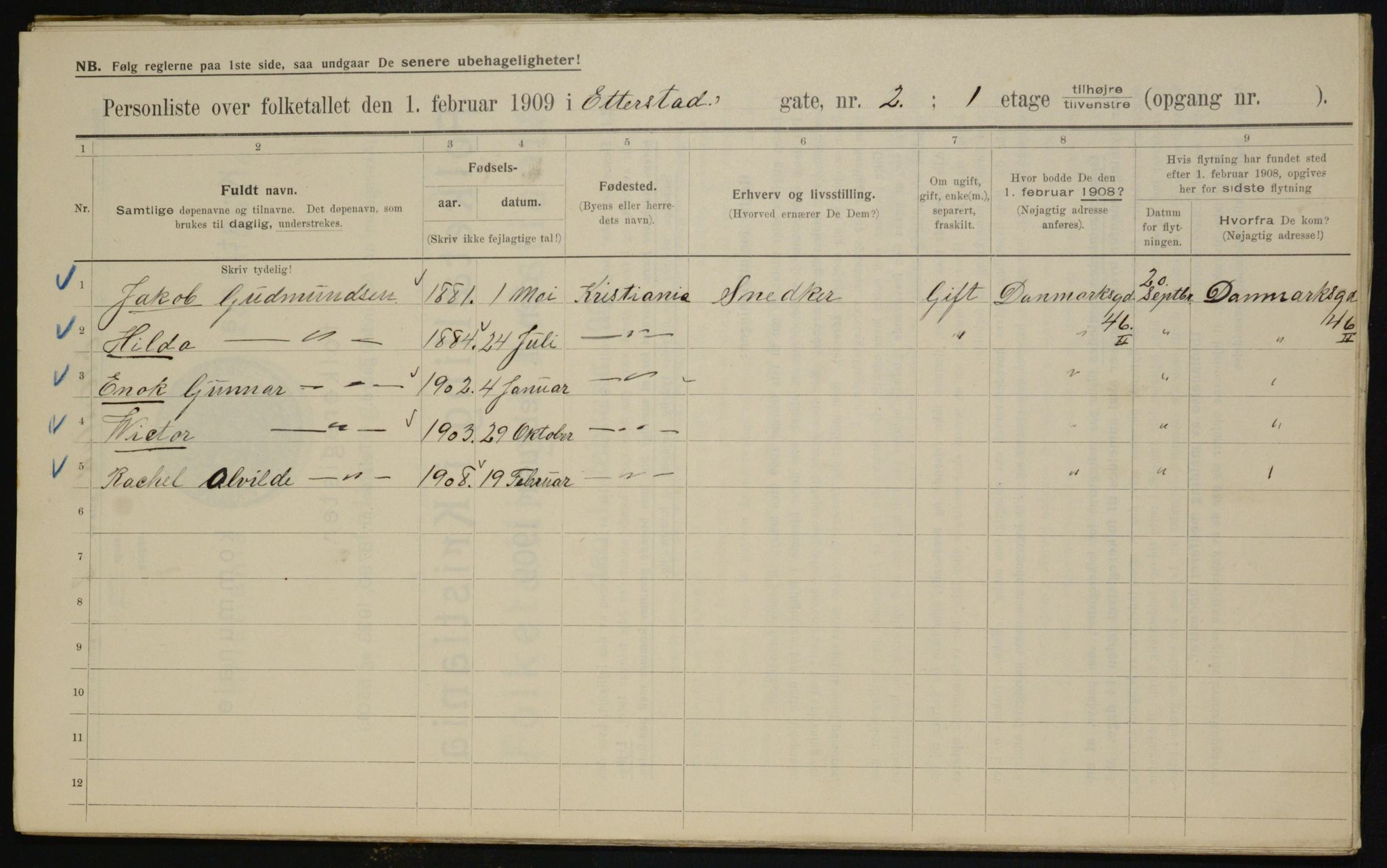 OBA, Kommunal folketelling 1.2.1909 for Kristiania kjøpstad, 1909, s. 20181