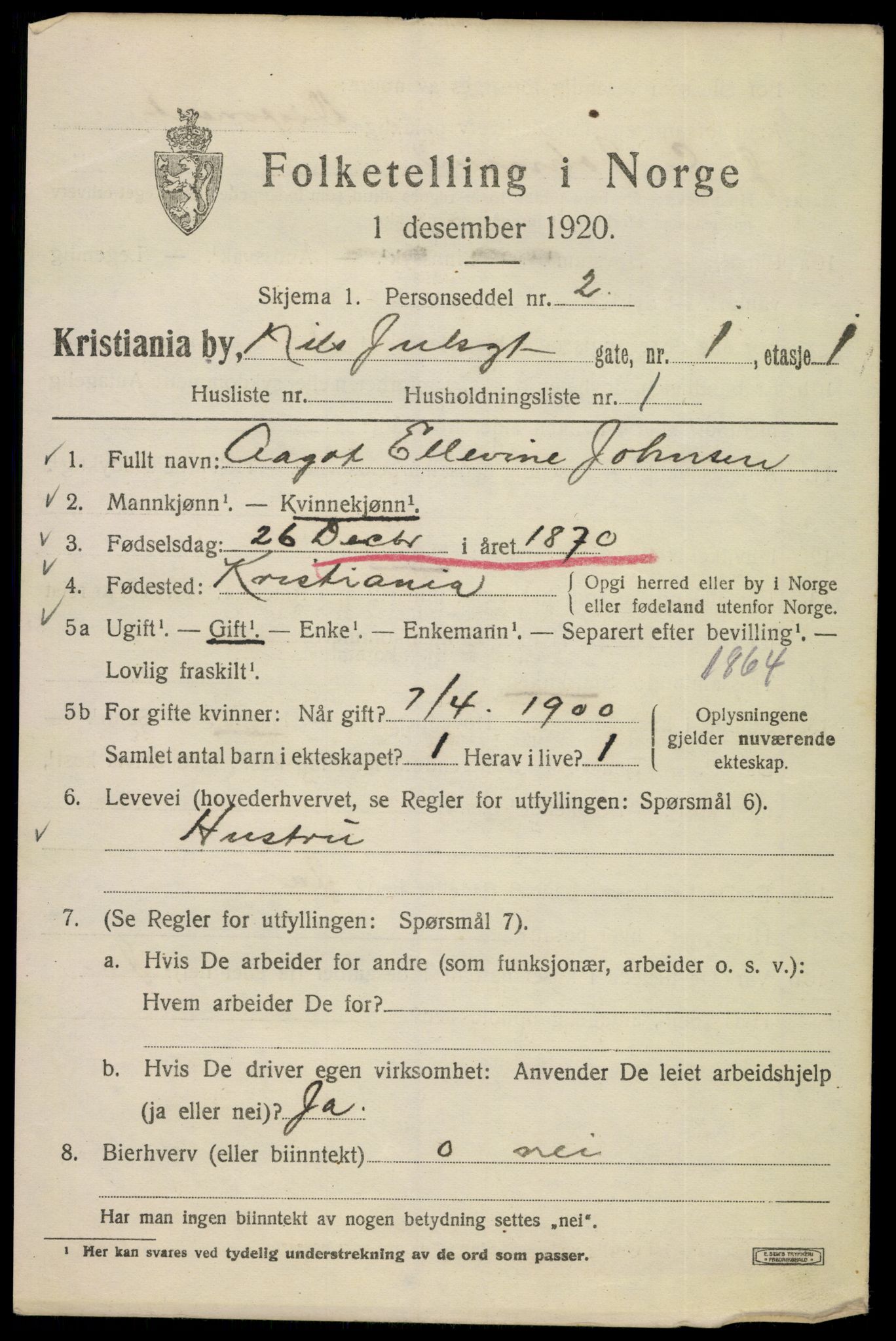 SAO, Folketelling 1920 for 0301 Kristiania kjøpstad, 1920, s. 414023