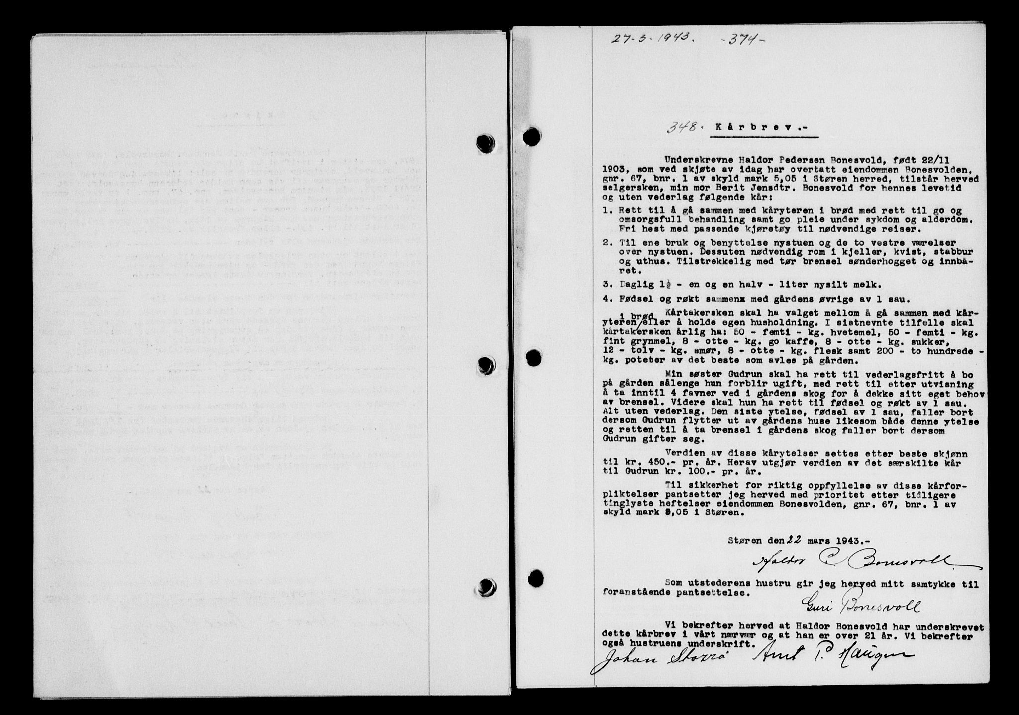 Gauldal sorenskriveri, SAT/A-0014/1/2/2C/L0056: Pantebok nr. 61, 1942-1943, Dagboknr: 348/1943