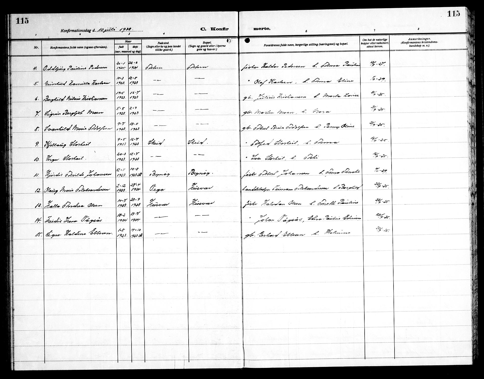 Ministerialprotokoller, klokkerbøker og fødselsregistre - Nordland, AV/SAT-A-1459/830/L0466: Klokkerbok nr. 830C08, 1920-1945, s. 115